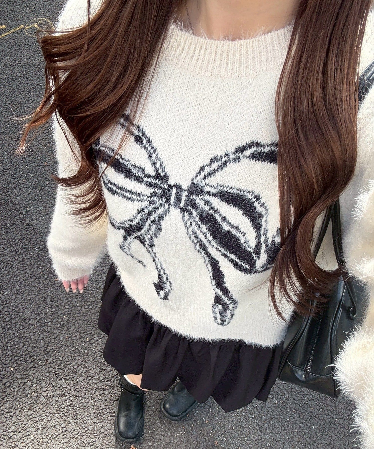 Remind me and forever(リマインドミーアンドフォーエバー) リボン柄シャギーニット