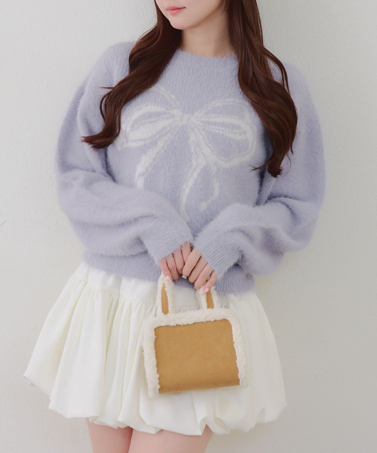 Remind me and forever(リマインドミーアンドフォーエバー) リボン柄シャギーニット