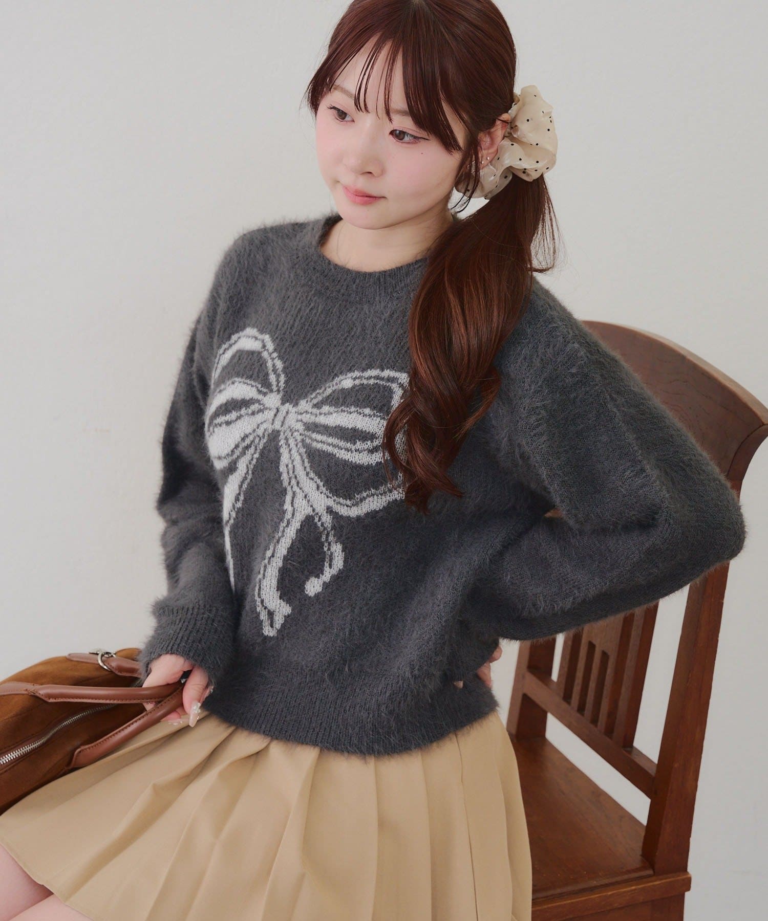 Remind me and forever(リマインドミーアンドフォーエバー) リボン柄シャギーニット