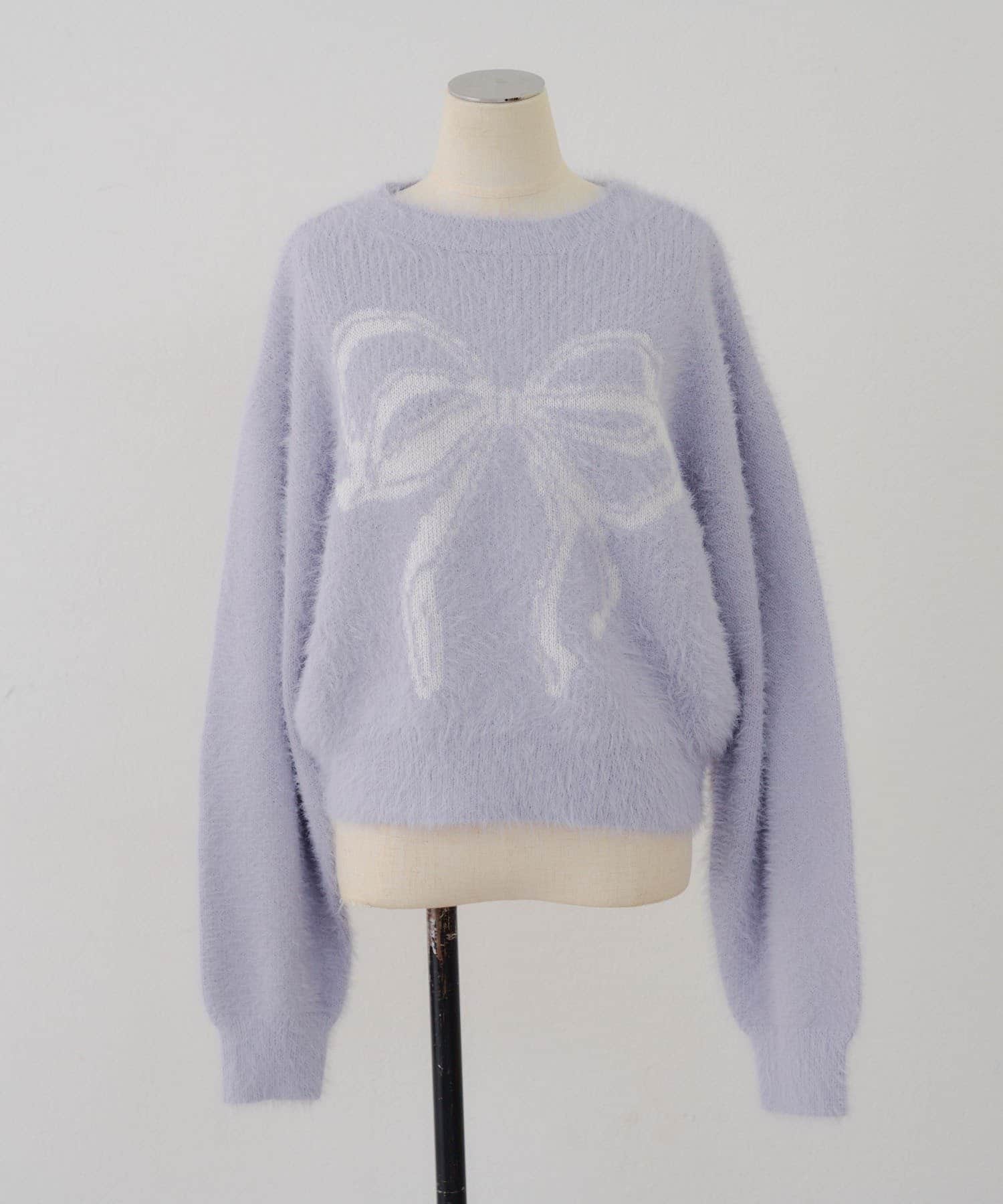 Remind me and forever(リマインドミーアンドフォーエバー) リボン柄シャギーニット