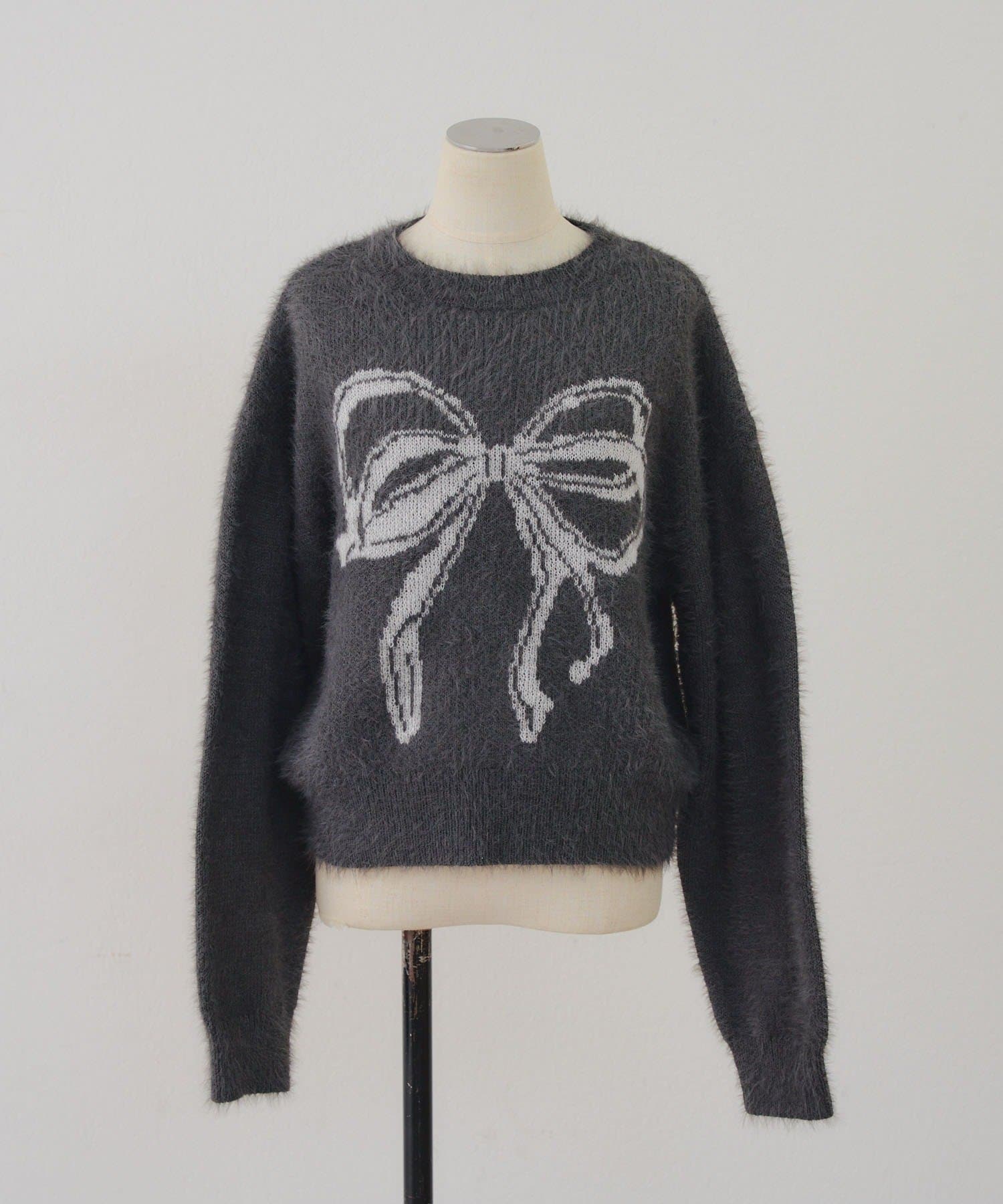 Remind me and forever(リマインドミーアンドフォーエバー) リボン柄シャギーニット