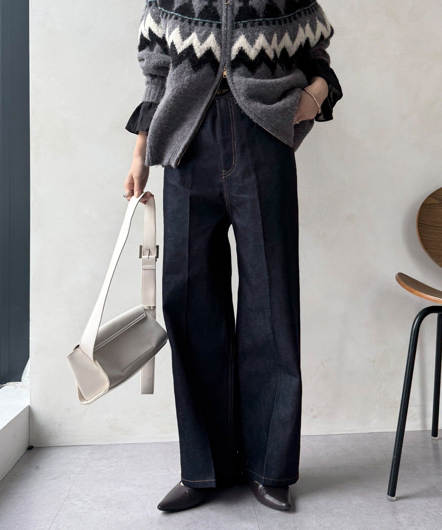 DOUDOU(ドゥドゥ) ハイウエストダブルボタンデニム