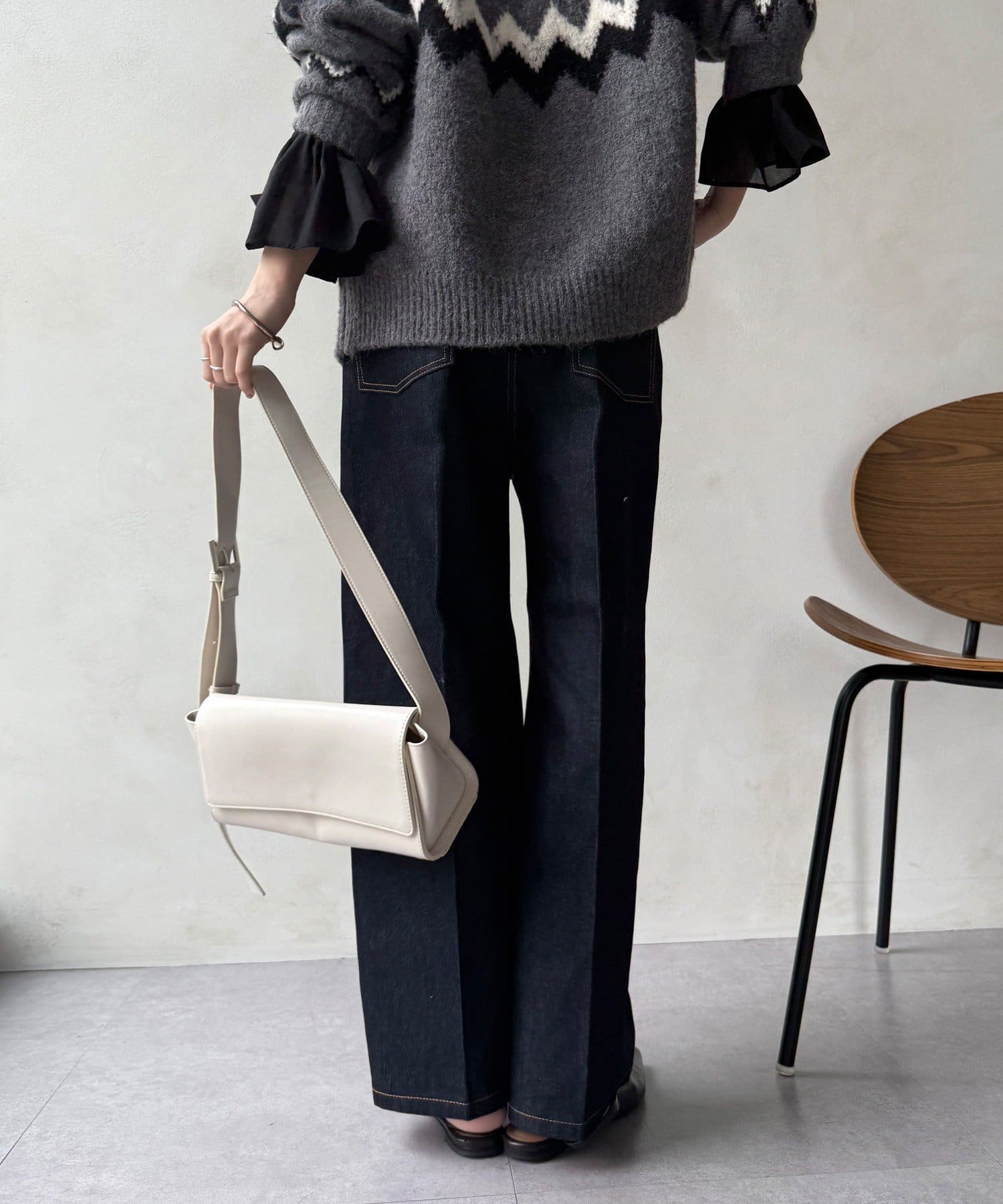 DOUDOU(ドゥドゥ) 【完売カラー再追加！】ハイウエストダブルボタンデニム