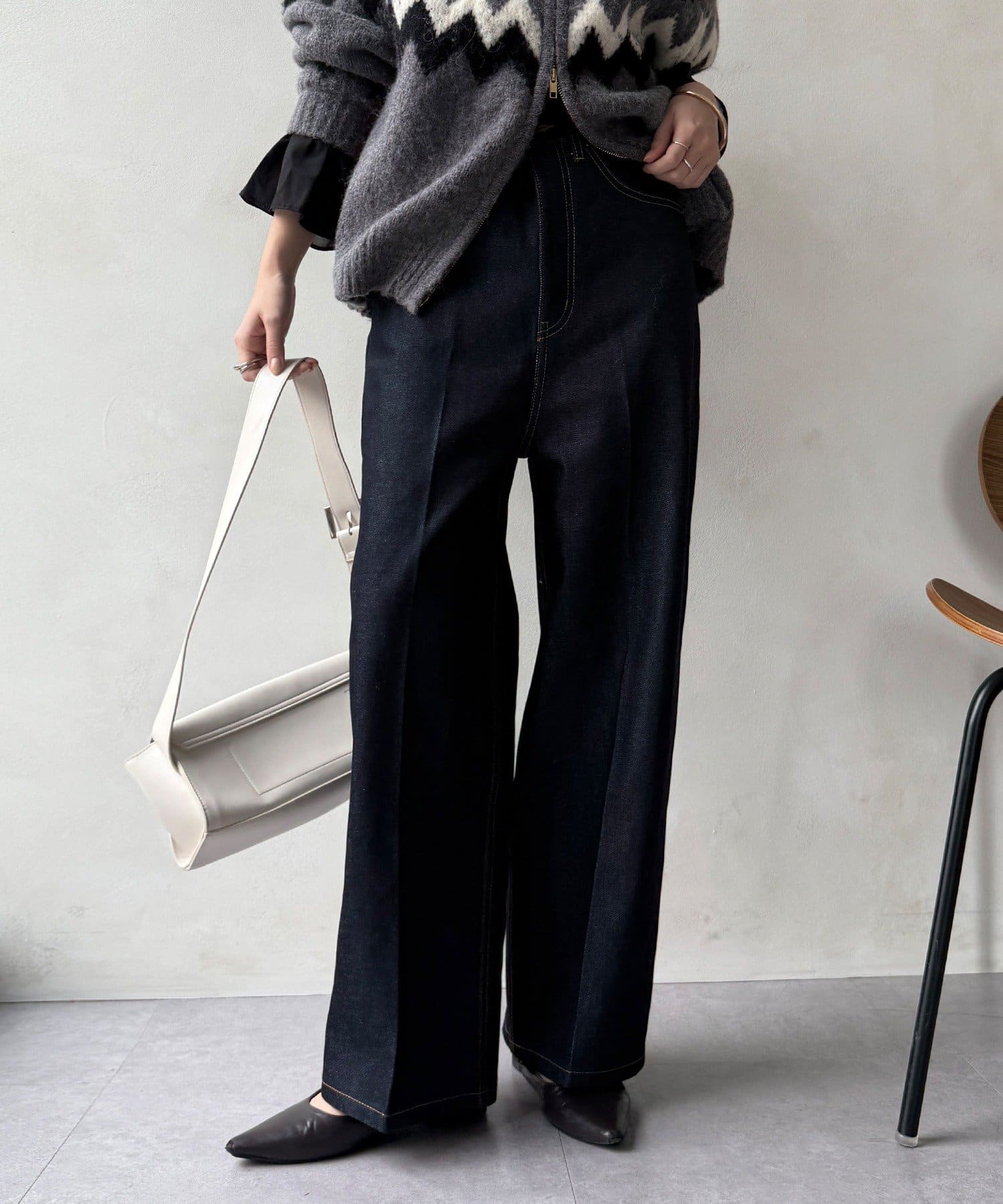 DOUDOU(ドゥドゥ) ハイウエストダブルボタンデニム