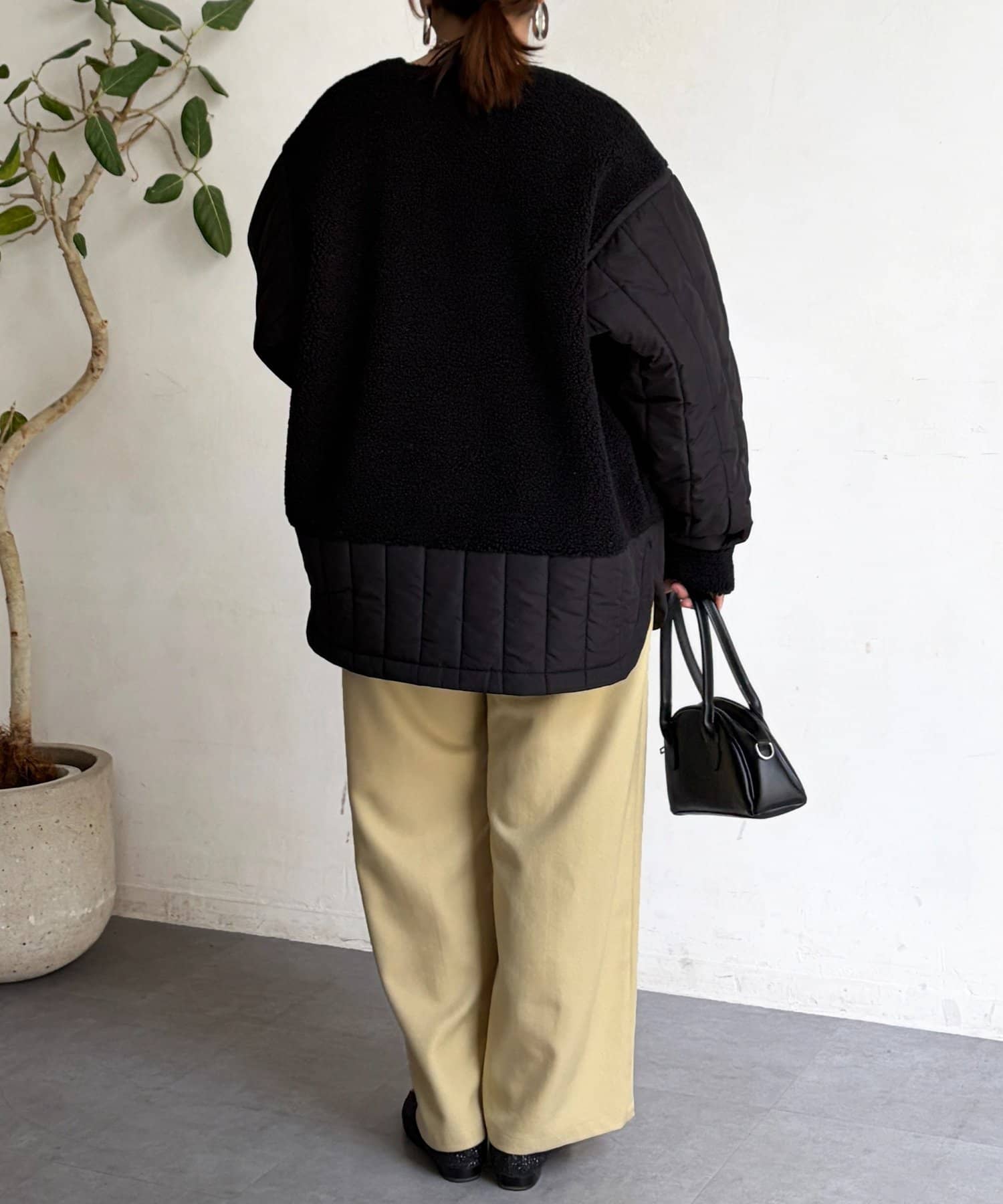 Chez toi(シェトワ) ボア×ストライプキルティングコート