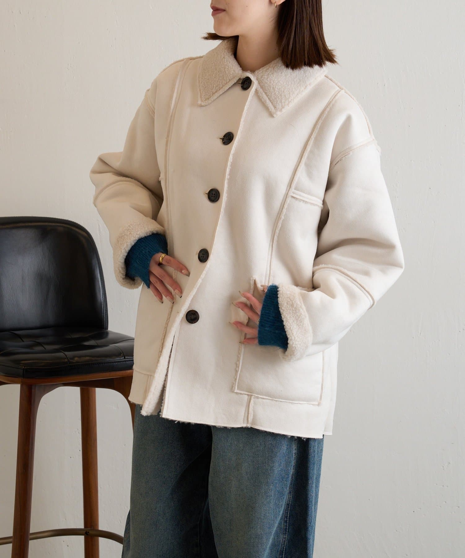 -goocy-(グーシー) フェイクムートンハーフコート