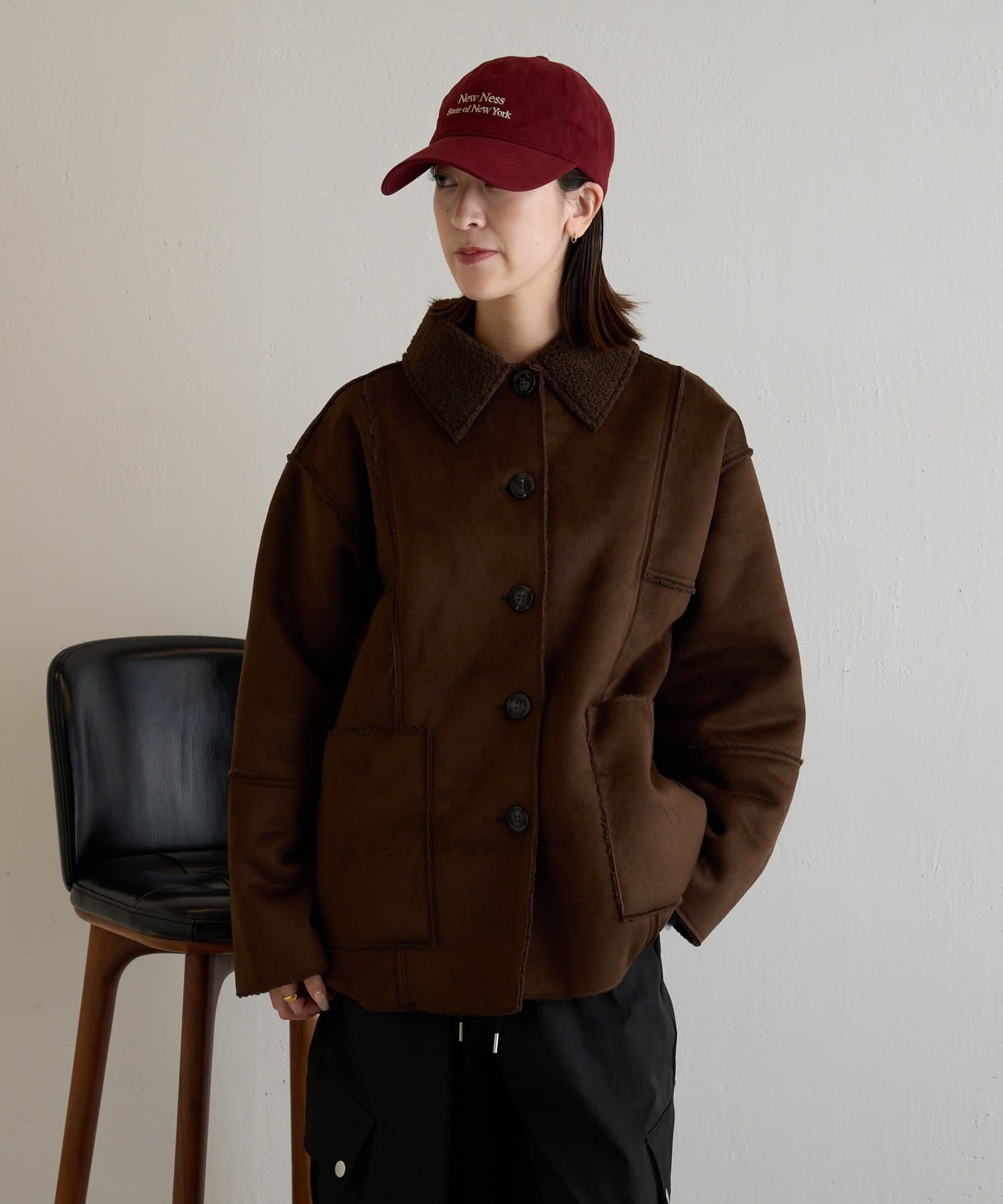 -goocy-(グーシー) フェイクムートンハーフコート