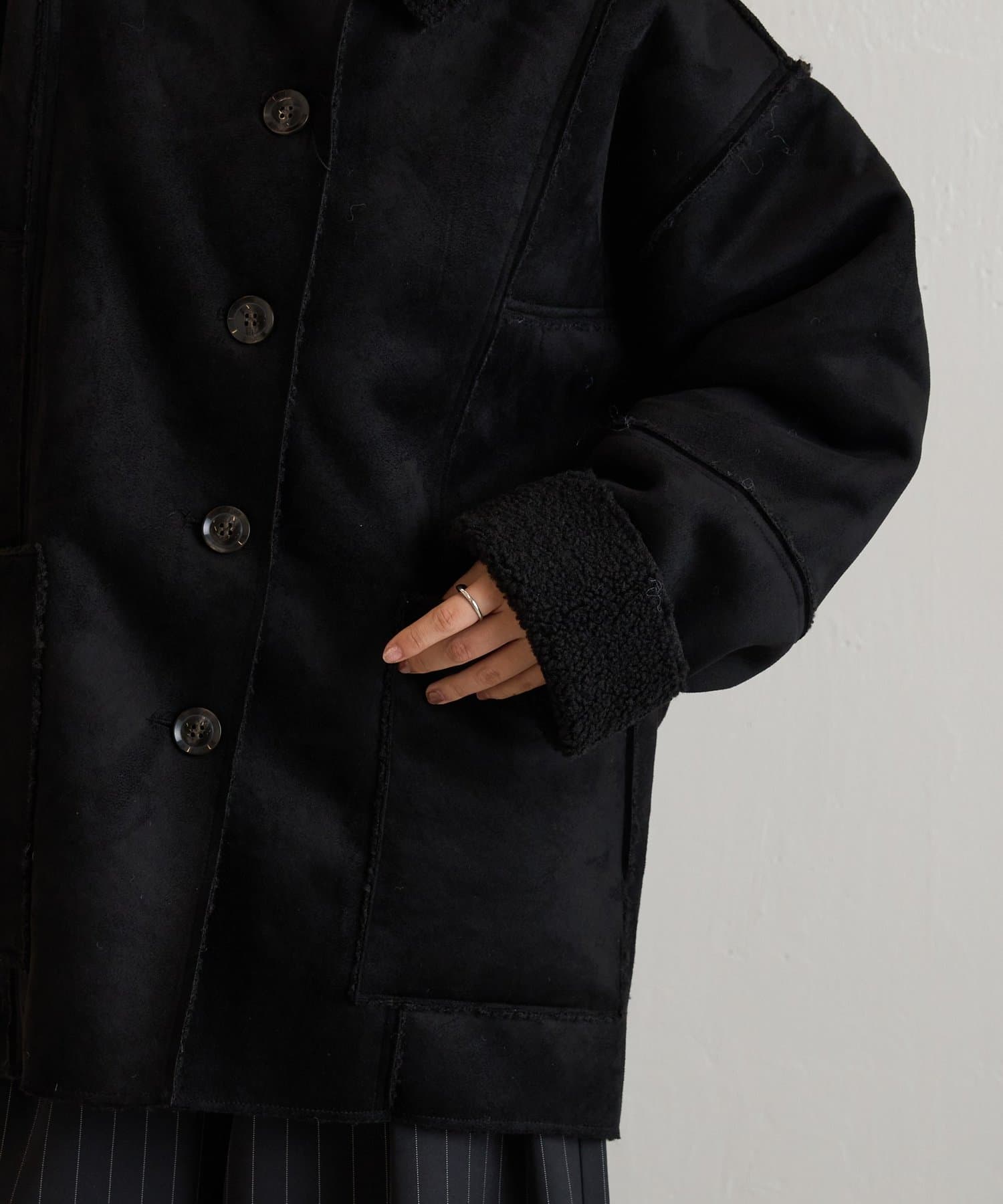 -goocy-(グーシー) フェイクムートンハーフコート