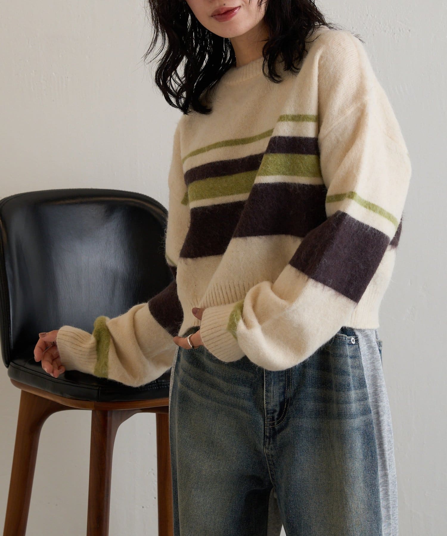 -goocy-(グーシー) アルパカタッチボーダークロップドニット