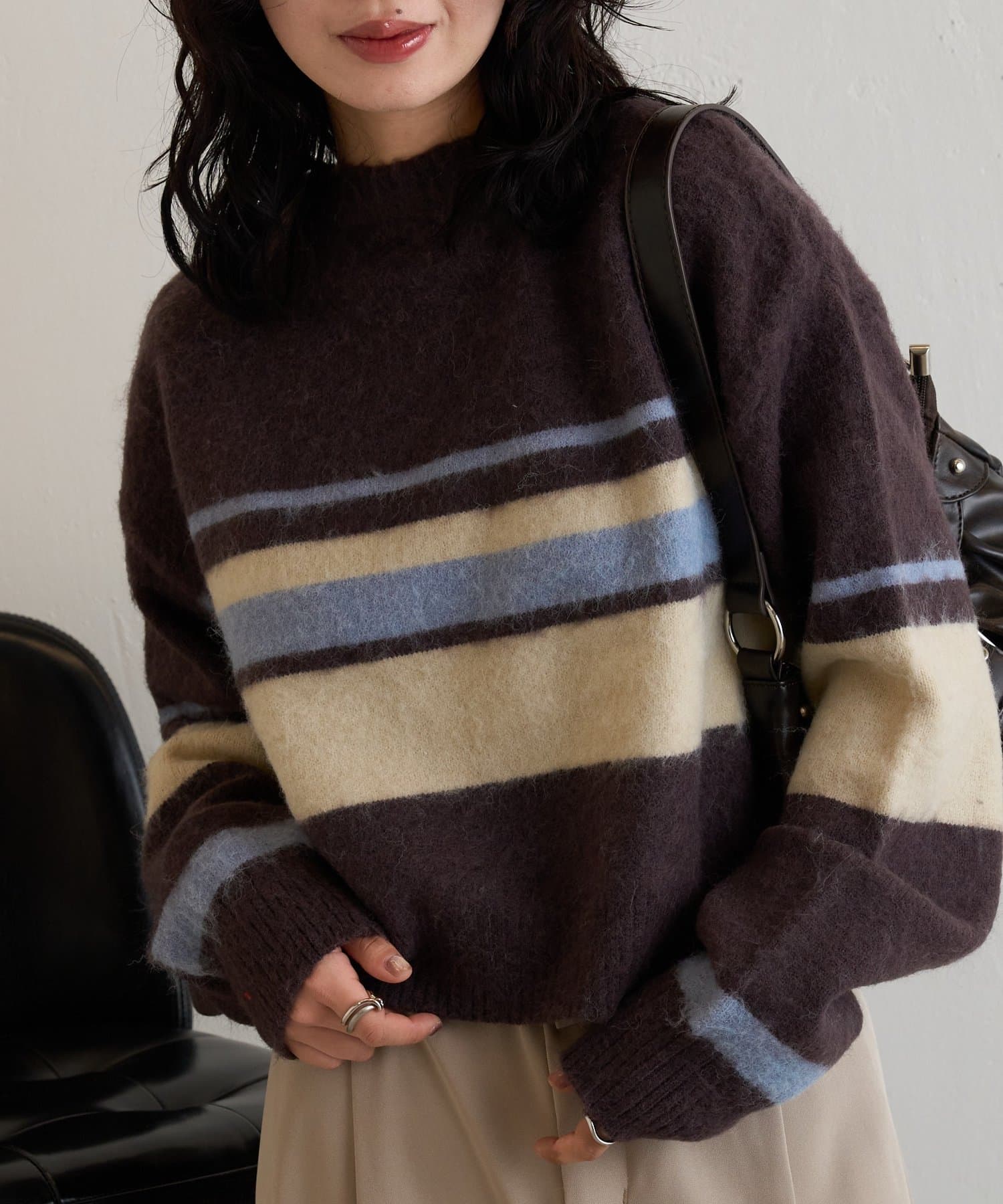 -goocy-(グーシー) アルパカタッチボーダークロップドニット