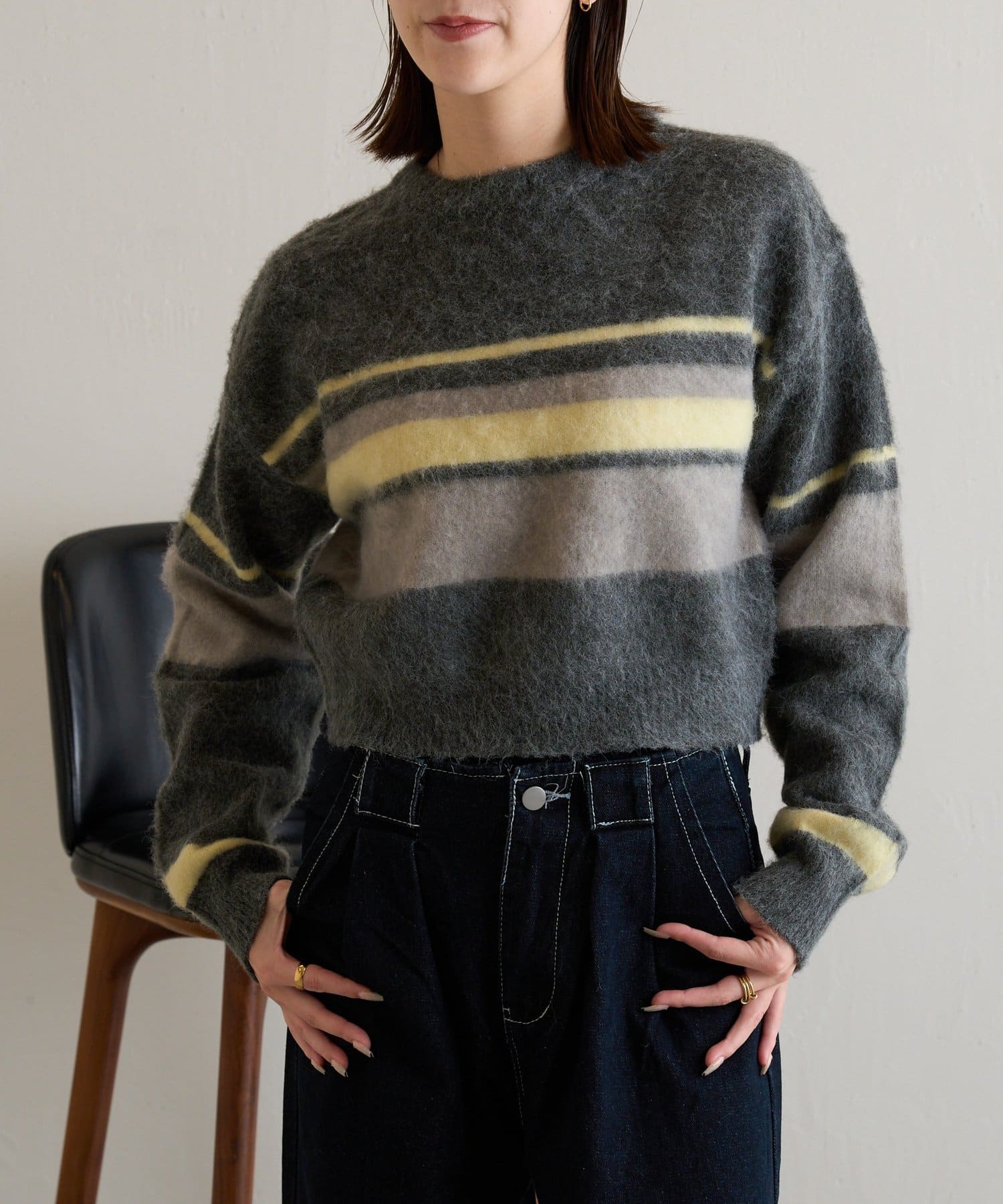 -goocy-(グーシー) アルパカタッチボーダークロップドニット