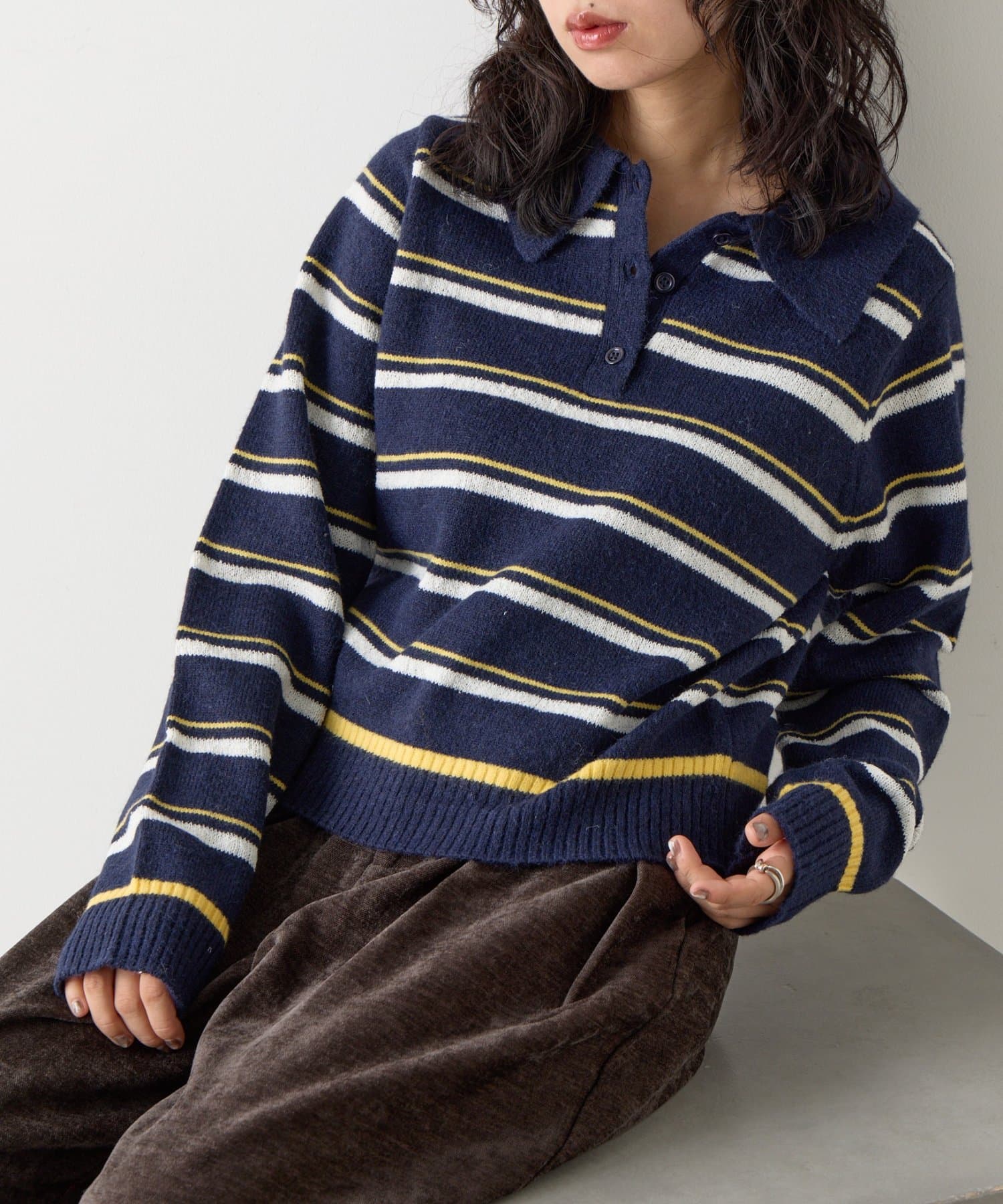 -goocy-(グーシー) 【着映えアイテム！】アルパカタッチボーダーポロニット