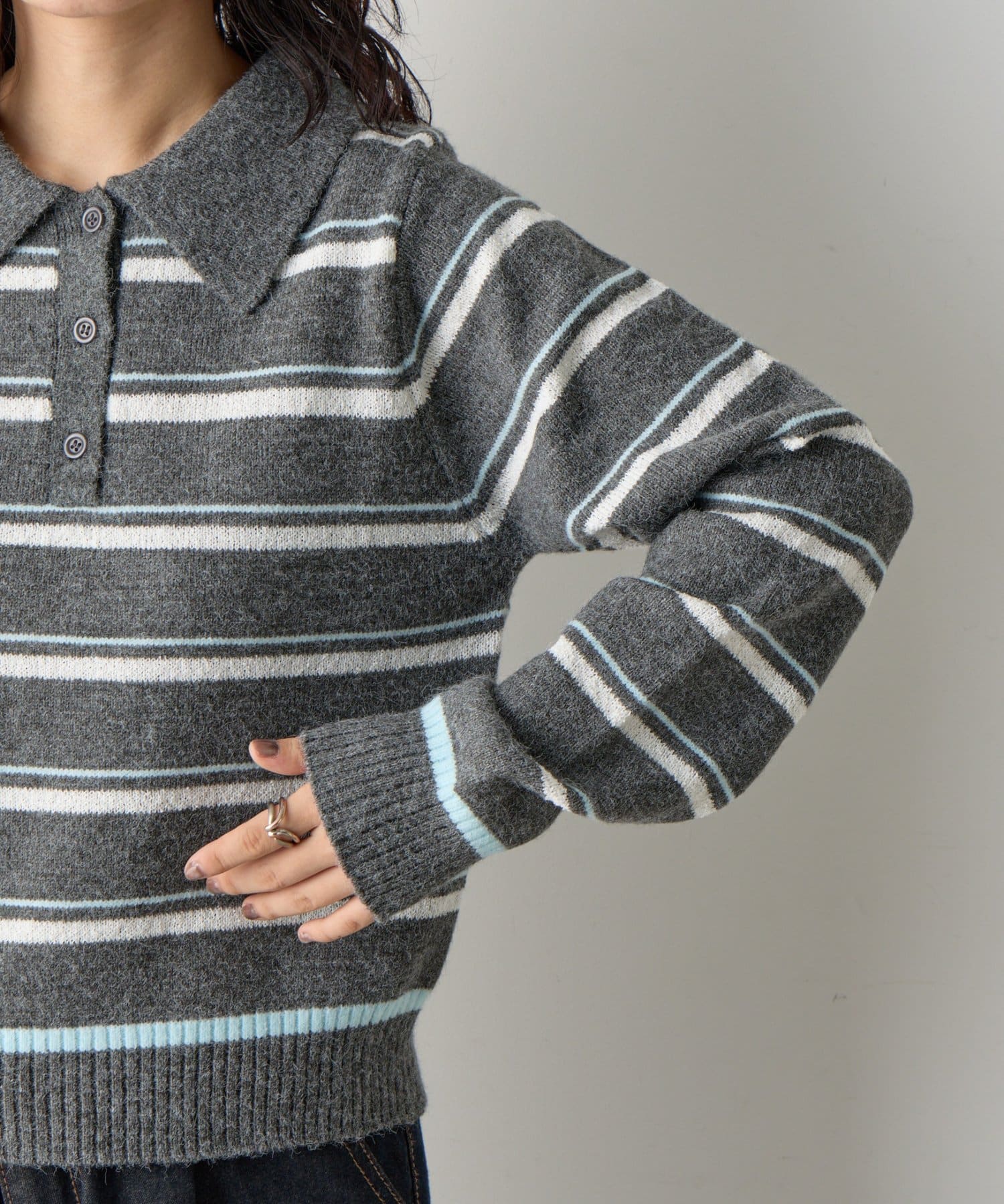 -goocy-(グーシー) 【着映えアイテム！】アルパカタッチボーダーポロニット