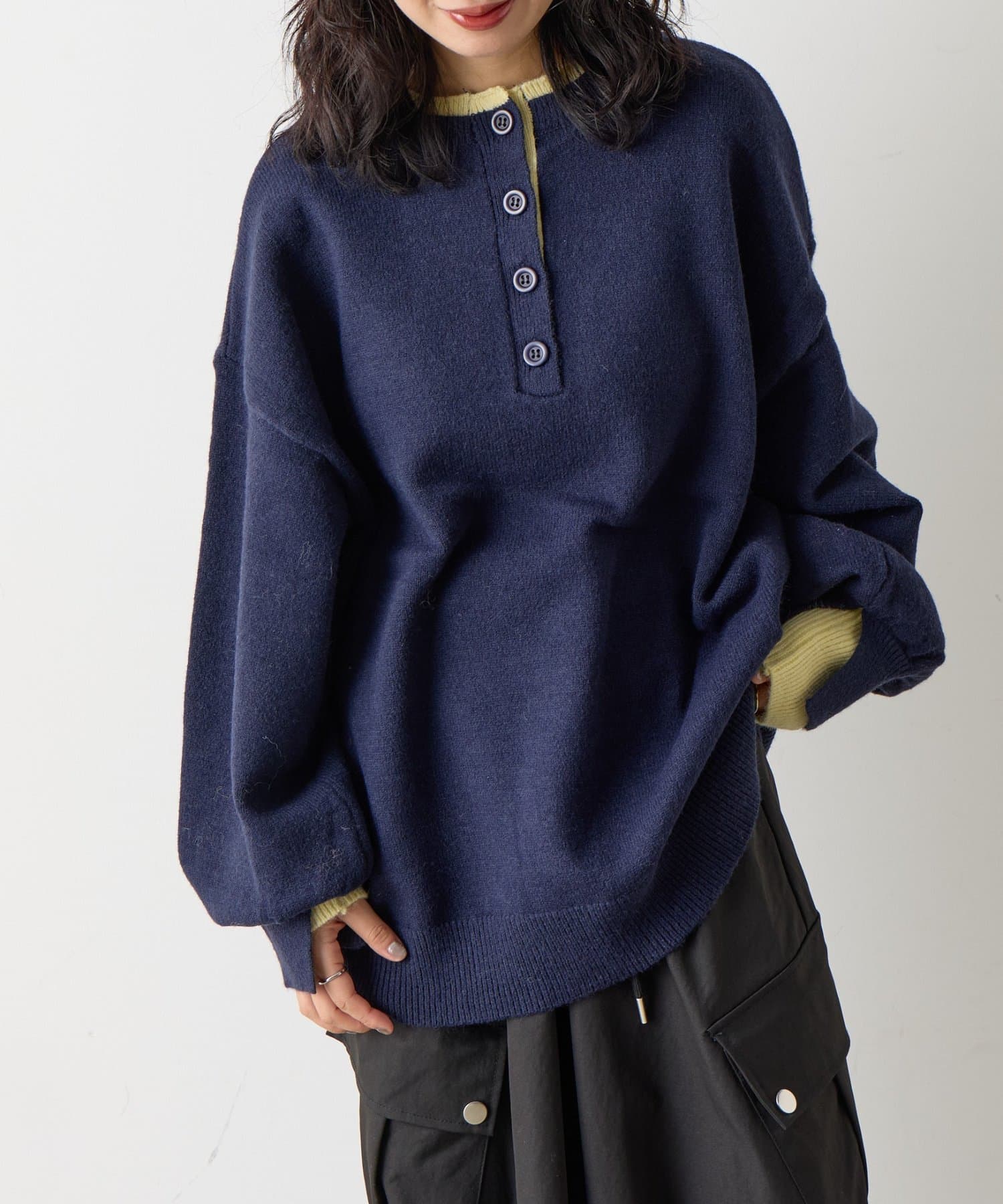 -goocy-(グーシー) 【一枚でオシャレ見え】レイヤードライクヘンリーネックプルオーバー