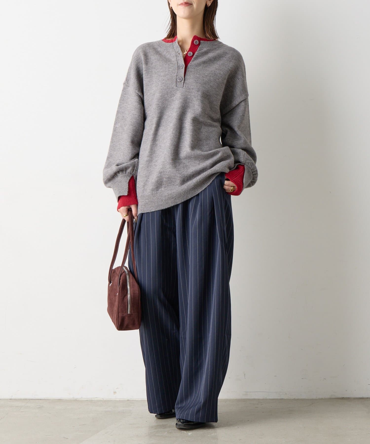 -goocy-(グーシー) 【一枚でオシャレ見え】レイヤードライクヘンリーネックプルオーバー