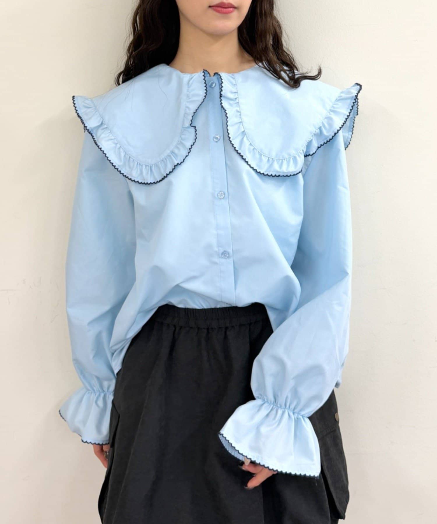 w closet(ダブルクローゼット) 配色BIGカラーブラウス