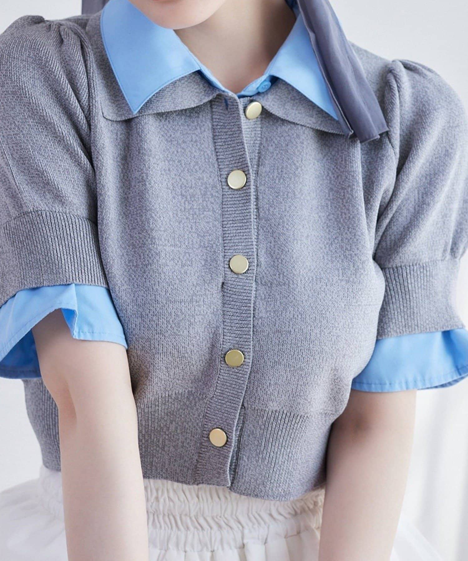 NICE CLAUP / OLIVE des OLIVE OUTLET(ナイスクラップ  / オリーブ デ オリーブ アウトレット) 【one after another】【リバイバル】今期トレンド/重ね襟半袖ニッ