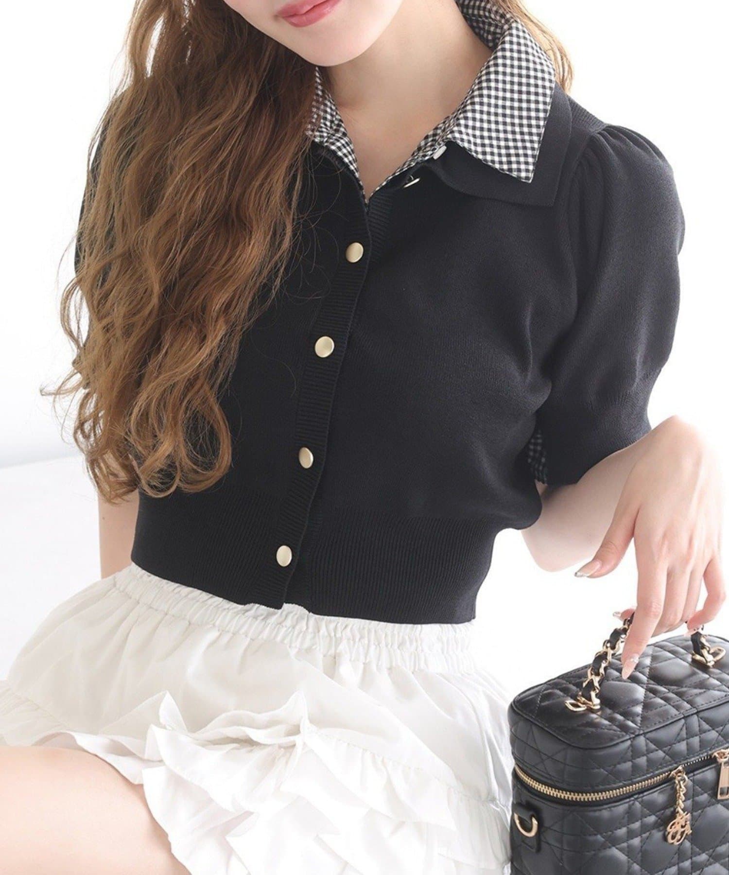 NICE CLAUP / OLIVE des OLIVE OUTLET(ナイスクラップ  / オリーブ デ オリーブ アウトレット) 【one after another】【リバイバル】今期トレンド/重ね襟半袖ニッ