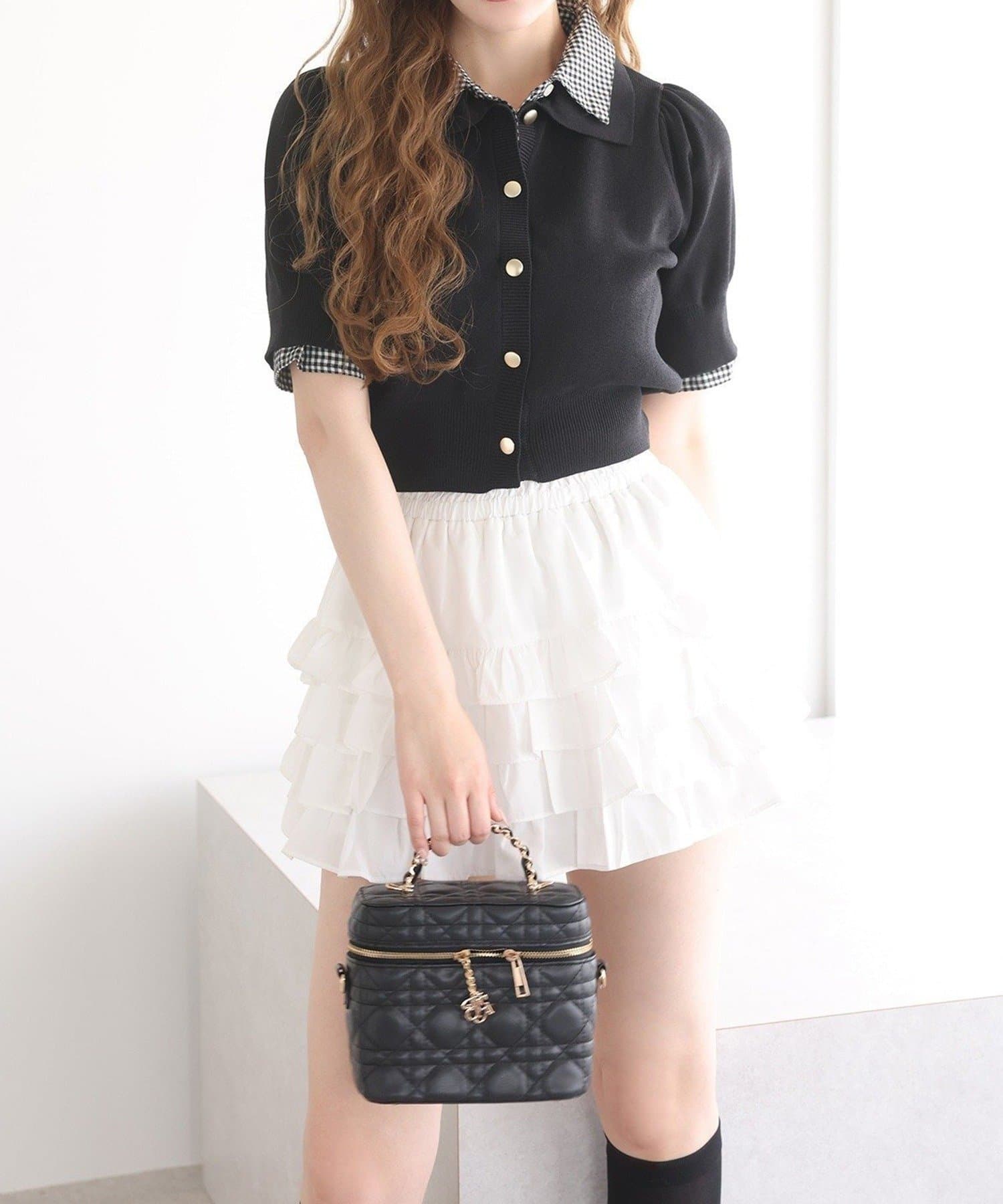 NICE CLAUP / OLIVE des OLIVE OUTLET(ナイスクラップ  / オリーブ デ オリーブ アウトレット) 【one after another】【リバイバル】今期トレンド/重ね襟半袖ニッ