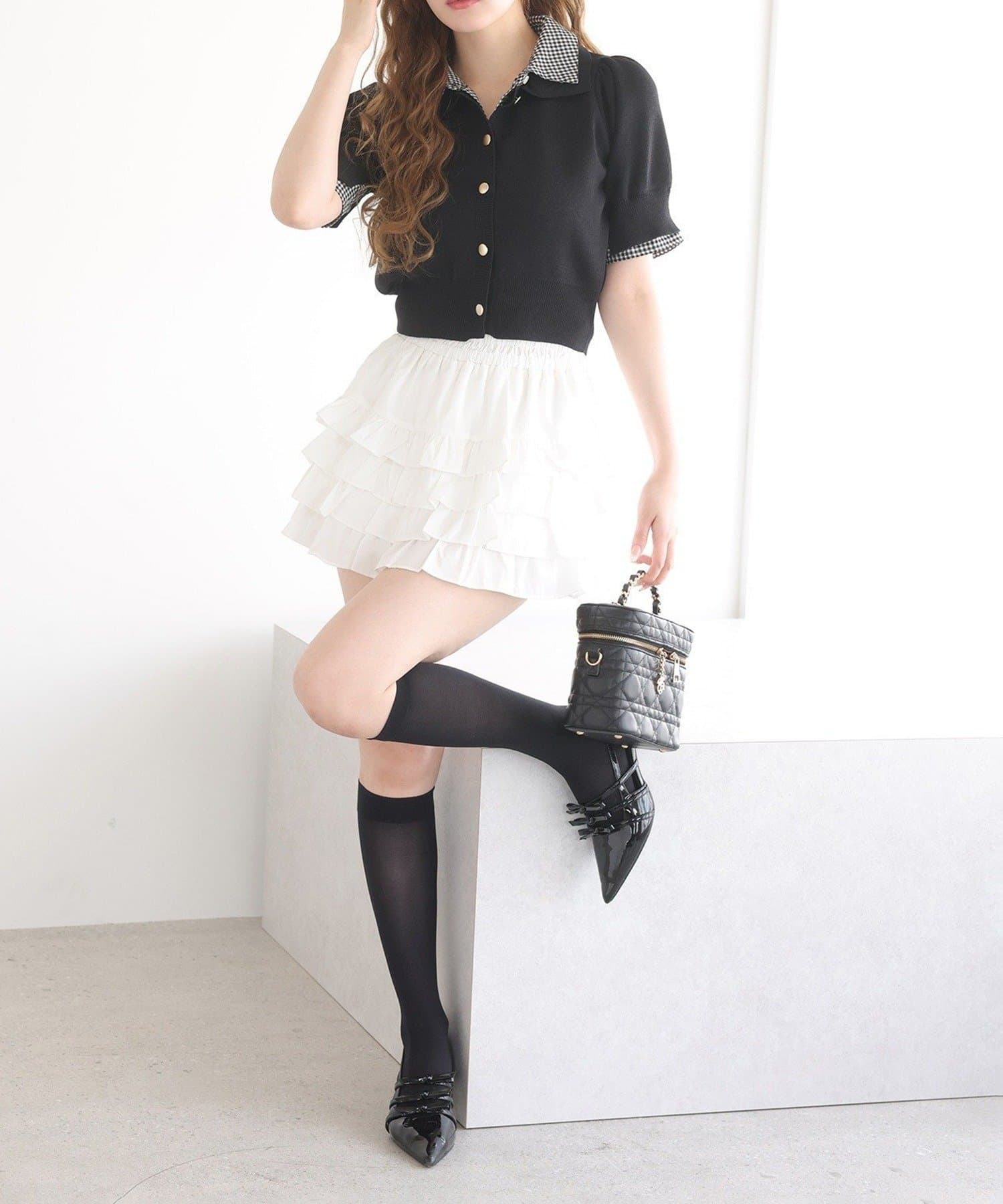 NICE CLAUP / OLIVE des OLIVE OUTLET(ナイスクラップ  / オリーブ デ オリーブ アウトレット) 【one after another】【リバイバル】今期トレンド/重ね襟半袖ニッ