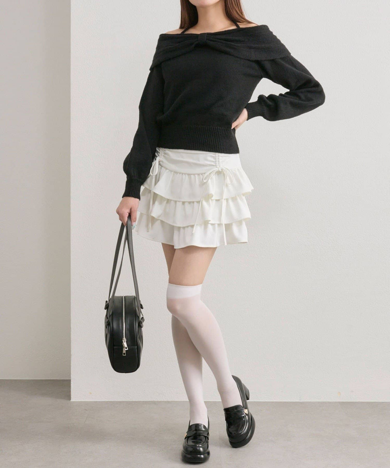 NICE CLAUP / OLIVE des OLIVE OUTLET(ナイスクラップ  / オリーブ デ オリーブ アウトレット) 【OLIVE des OLIVE】リボンオフショルニット