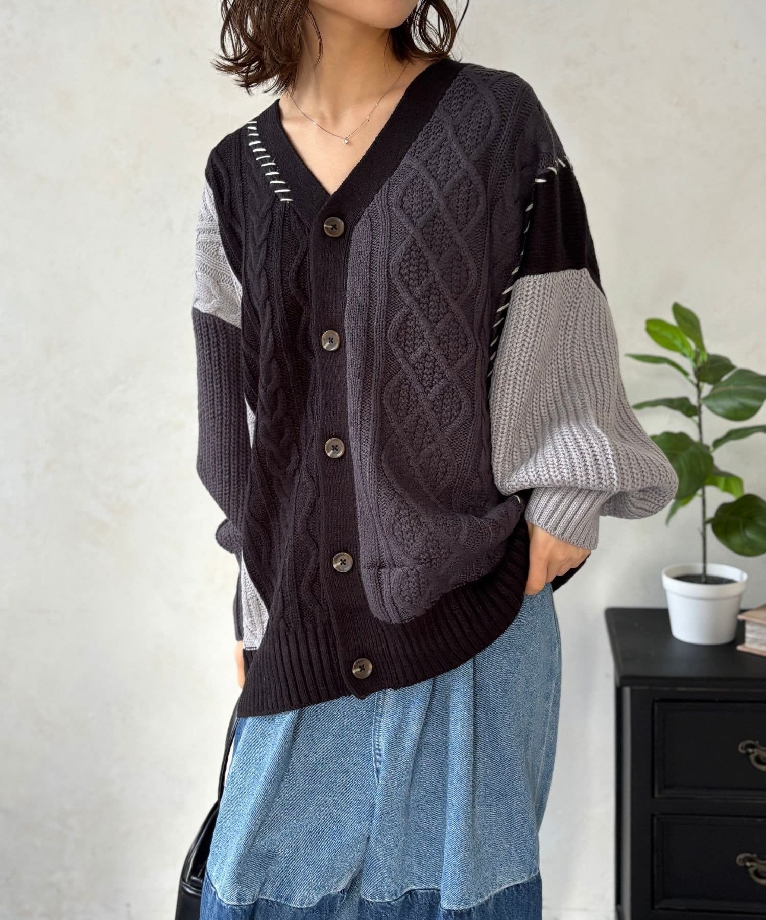 LOCUST(ローカスト) 【体系カバー】切替ハンドステッチカーデ