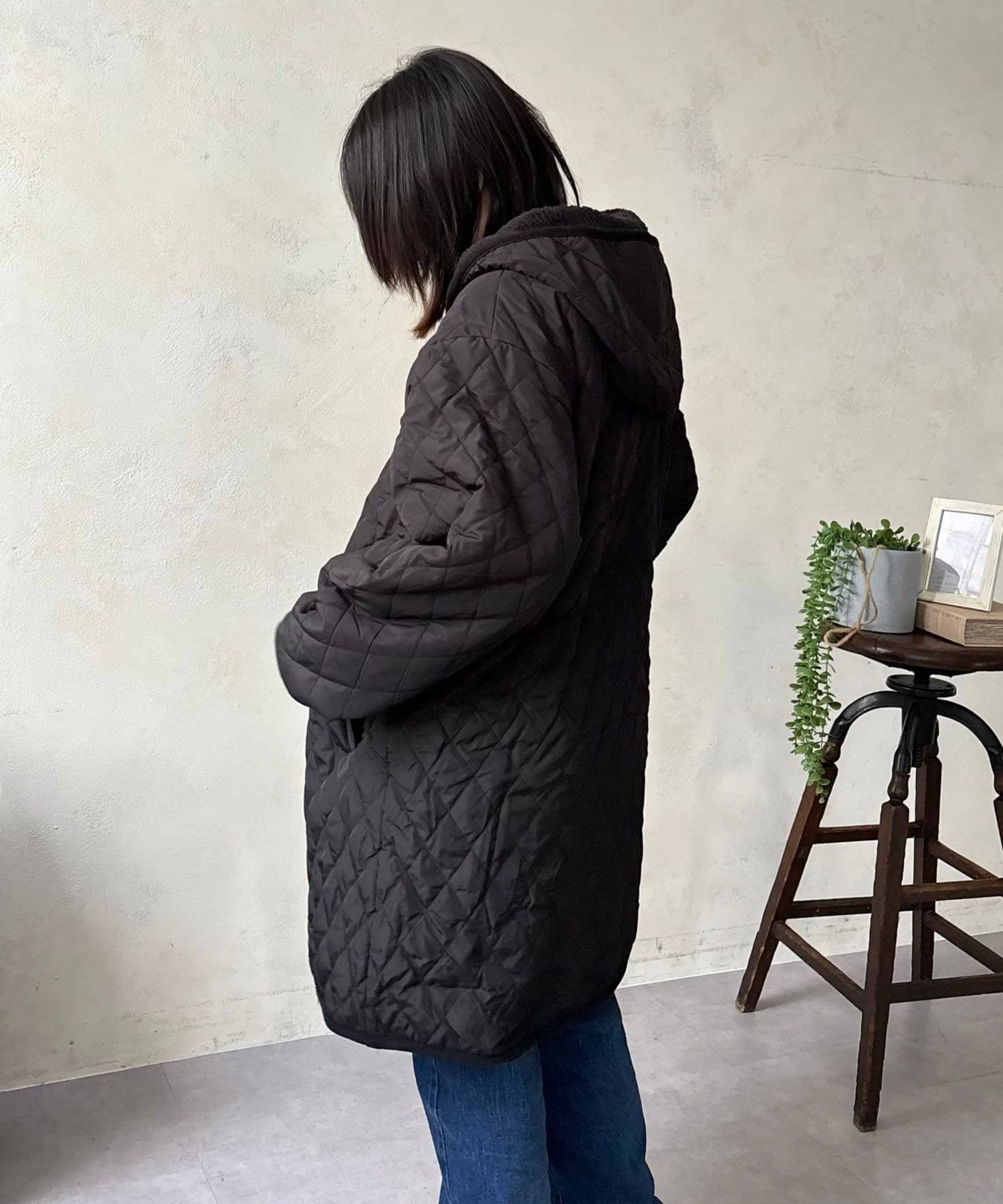 LOCUST(ローカスト) 【楽ちんオシャレ見え】裏ボアフード付キルティングコート