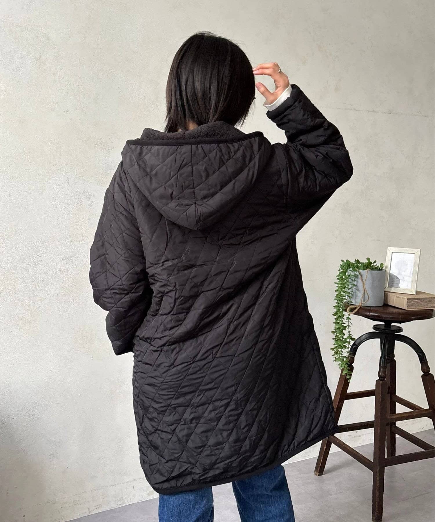 LOCUST(ローカスト) 【楽ちんオシャレ見え】裏ボアフード付キルティングコート