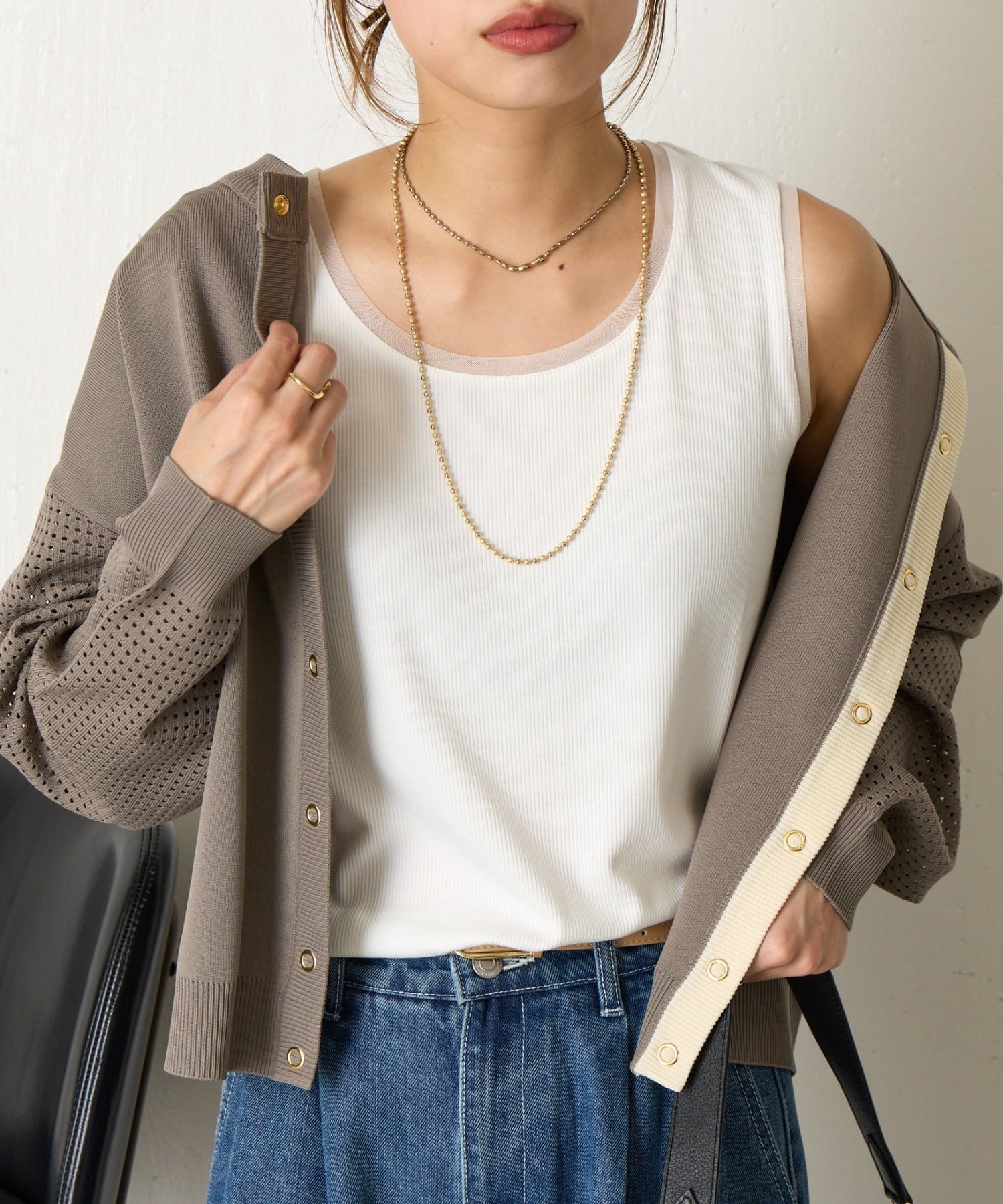 Jena　espace merveilleux(ジェナ　エスパスメルヴェイユ) 【ほんのり透けニュアンス】チュール付リブタンク