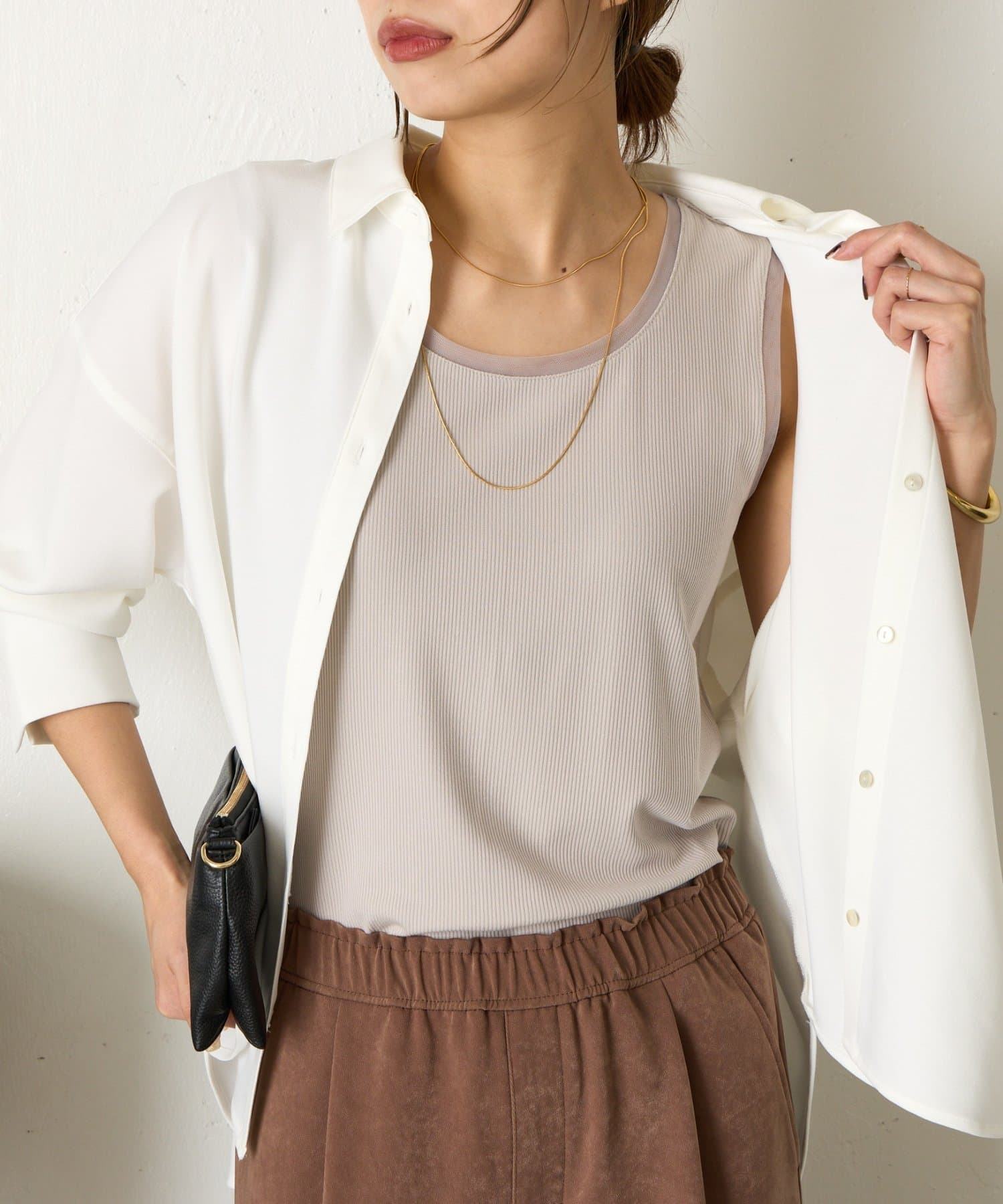 Jena　espace merveilleux(ジェナ　エスパスメルヴェイユ) 【ほんのり透けニュアンス】チュール付リブタンク