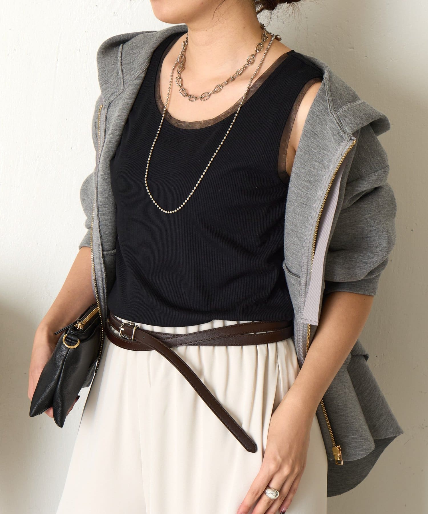 Jena　espace merveilleux(ジェナ　エスパスメルヴェイユ) 【ほんのり透けニュアンス】チュール付リブタンク