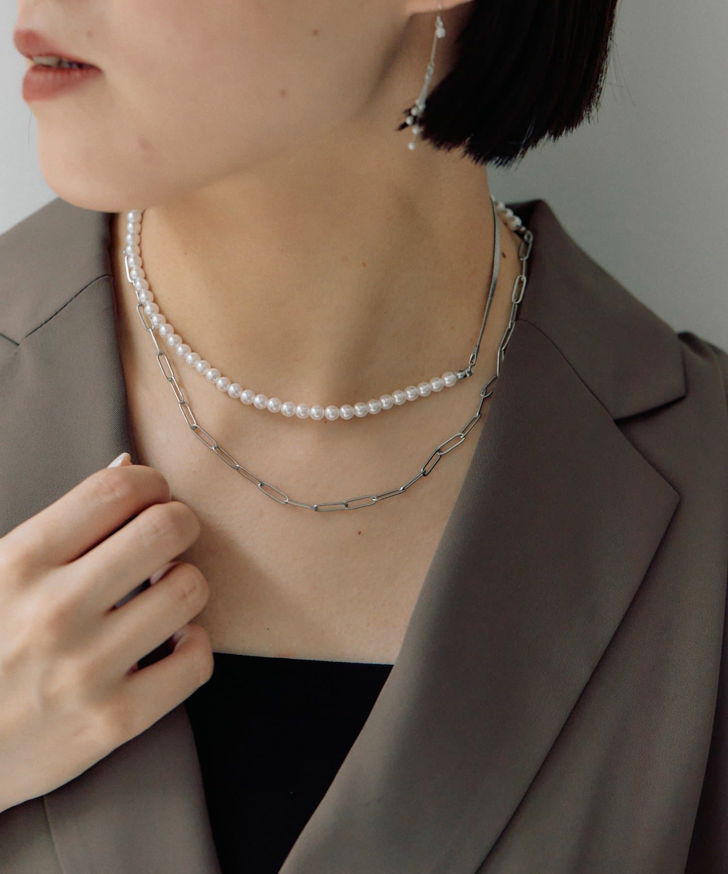 ear PAPILLONNER(イア パピヨネ) 《金属アレルギー対応/ステンレス》ロングパールネックレス