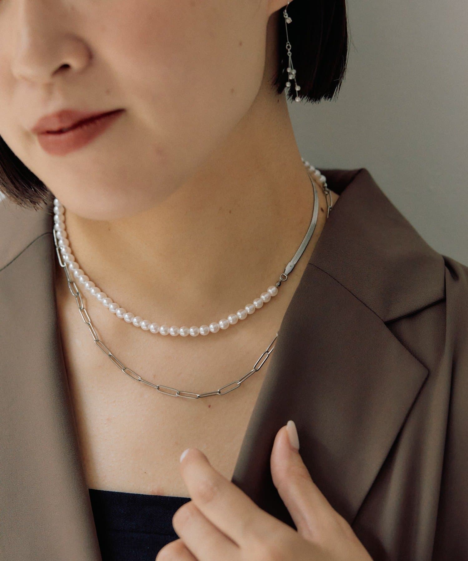 ear PAPILLONNER(イア パピヨネ) 《金属アレルギー対応/ステンレス》ロングパールネックレス