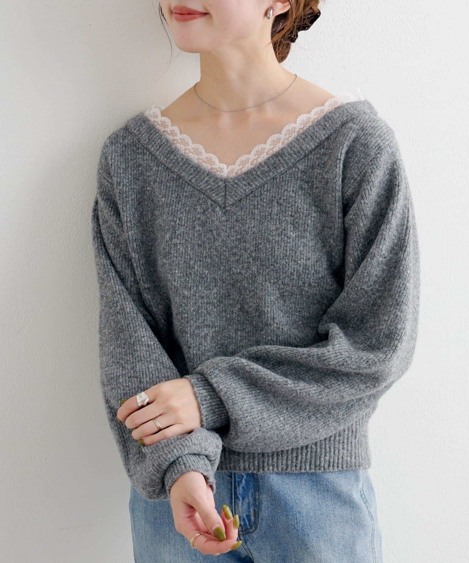 Kastane(カスタネ) B レースレイヤーニットプルオーバー