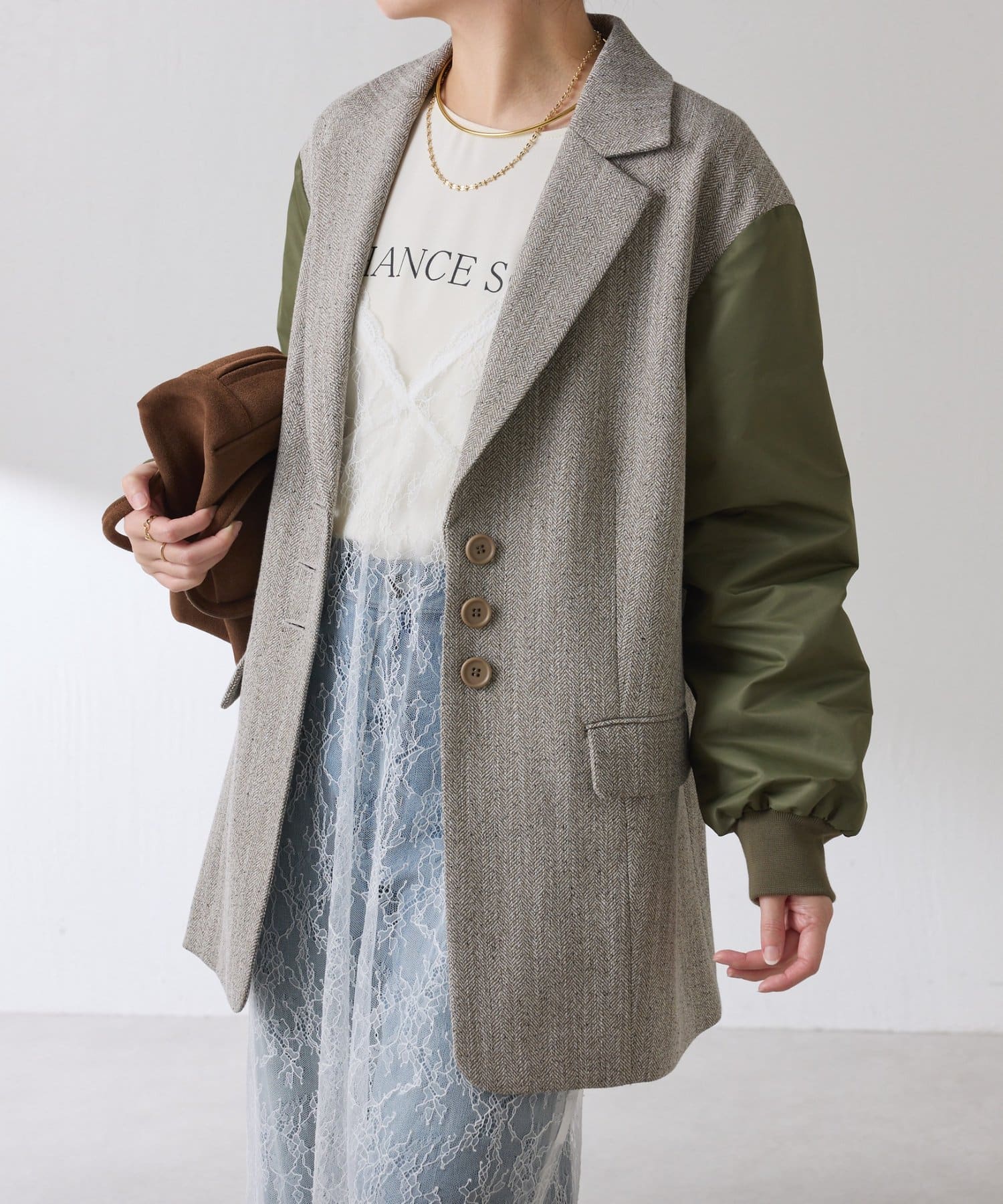 COLLAGE GALLARDAGALANTE(コラージュ ガリャルダガランテ) 3つ釦コンビスリーブジャケット