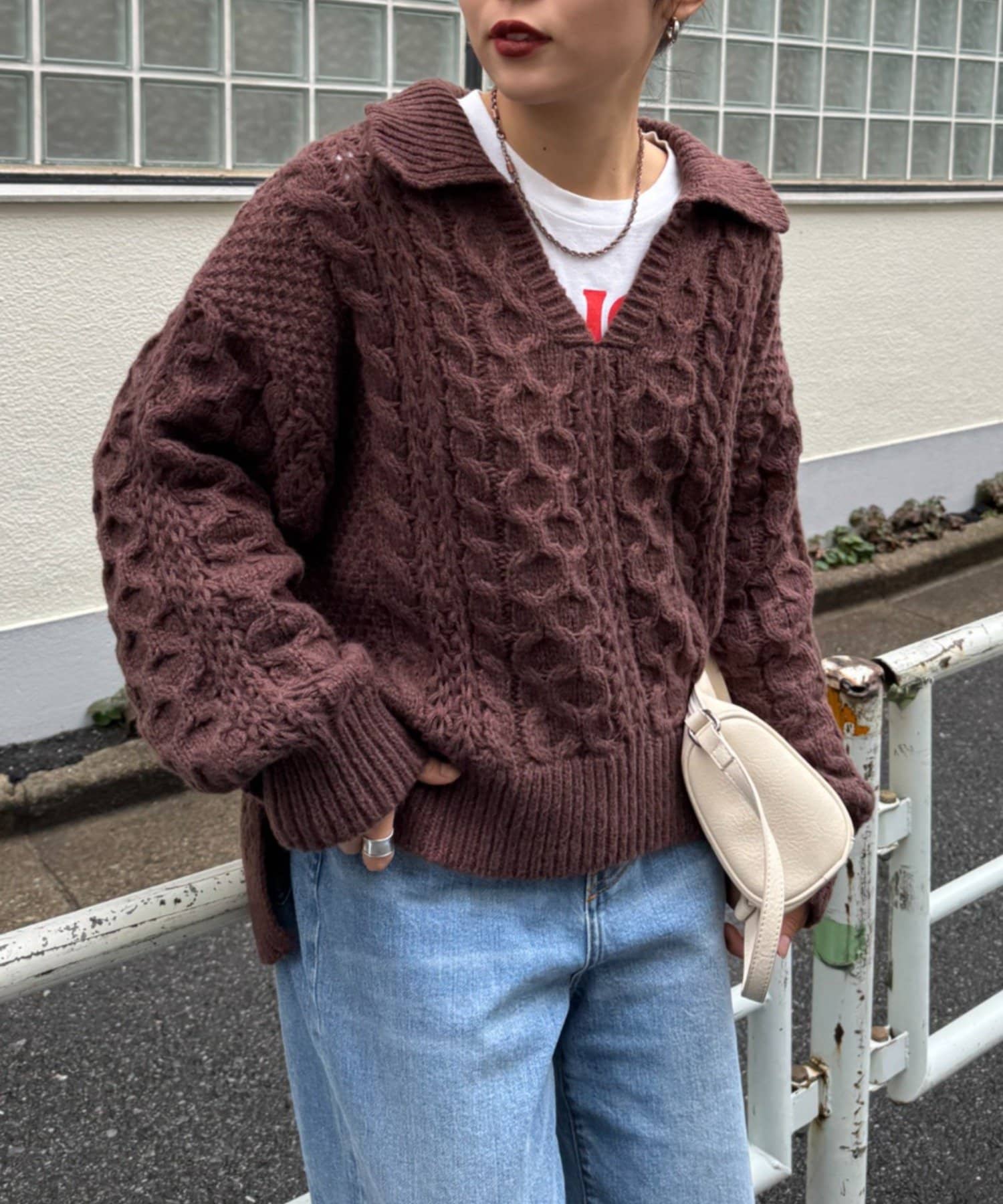 CIAOPANIC TYPY(チャオパニックティピー) スキッパー襟付きケーブルニット