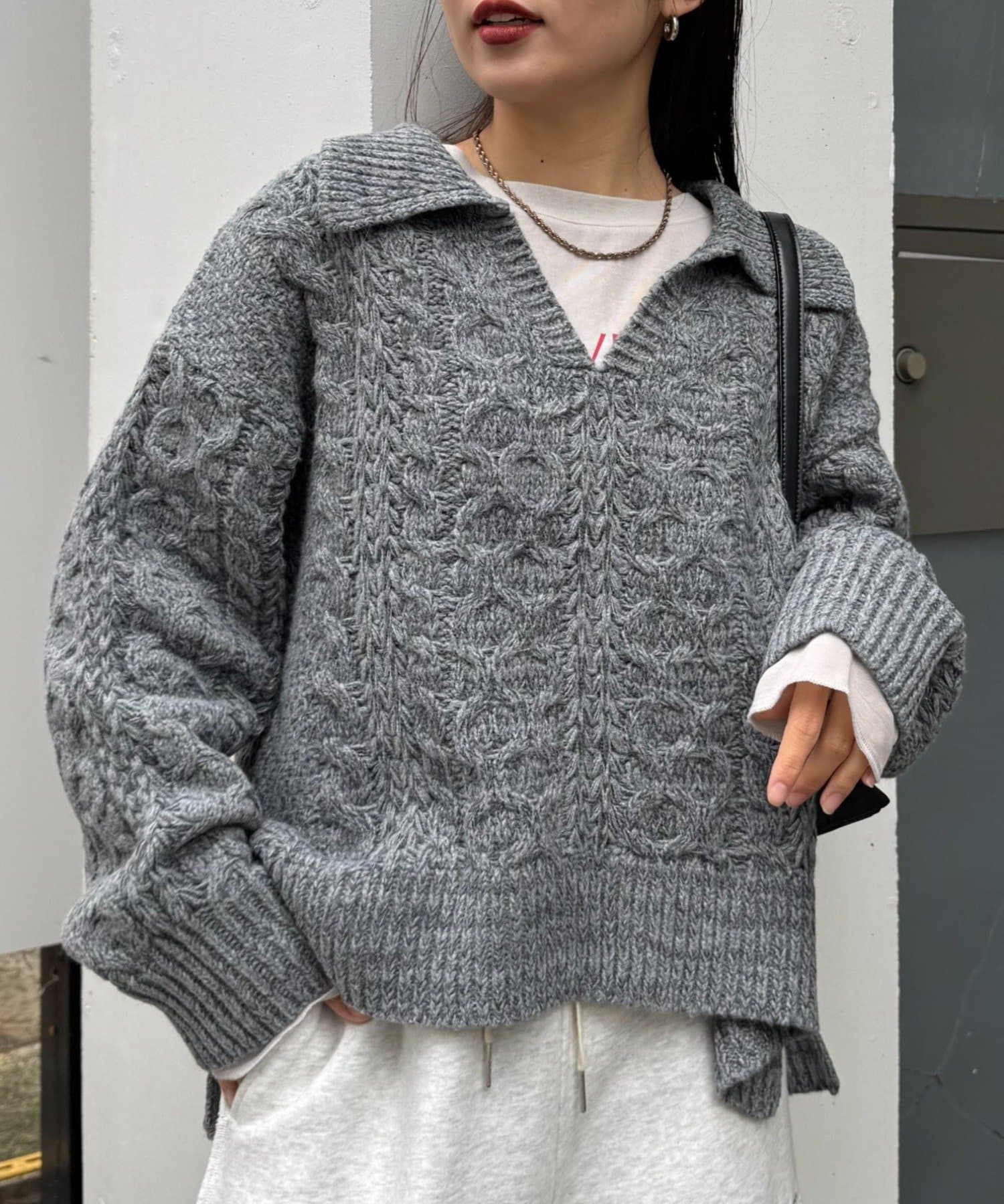 CIAOPANIC TYPY(チャオパニックティピー) スキッパー襟付きケーブルニット