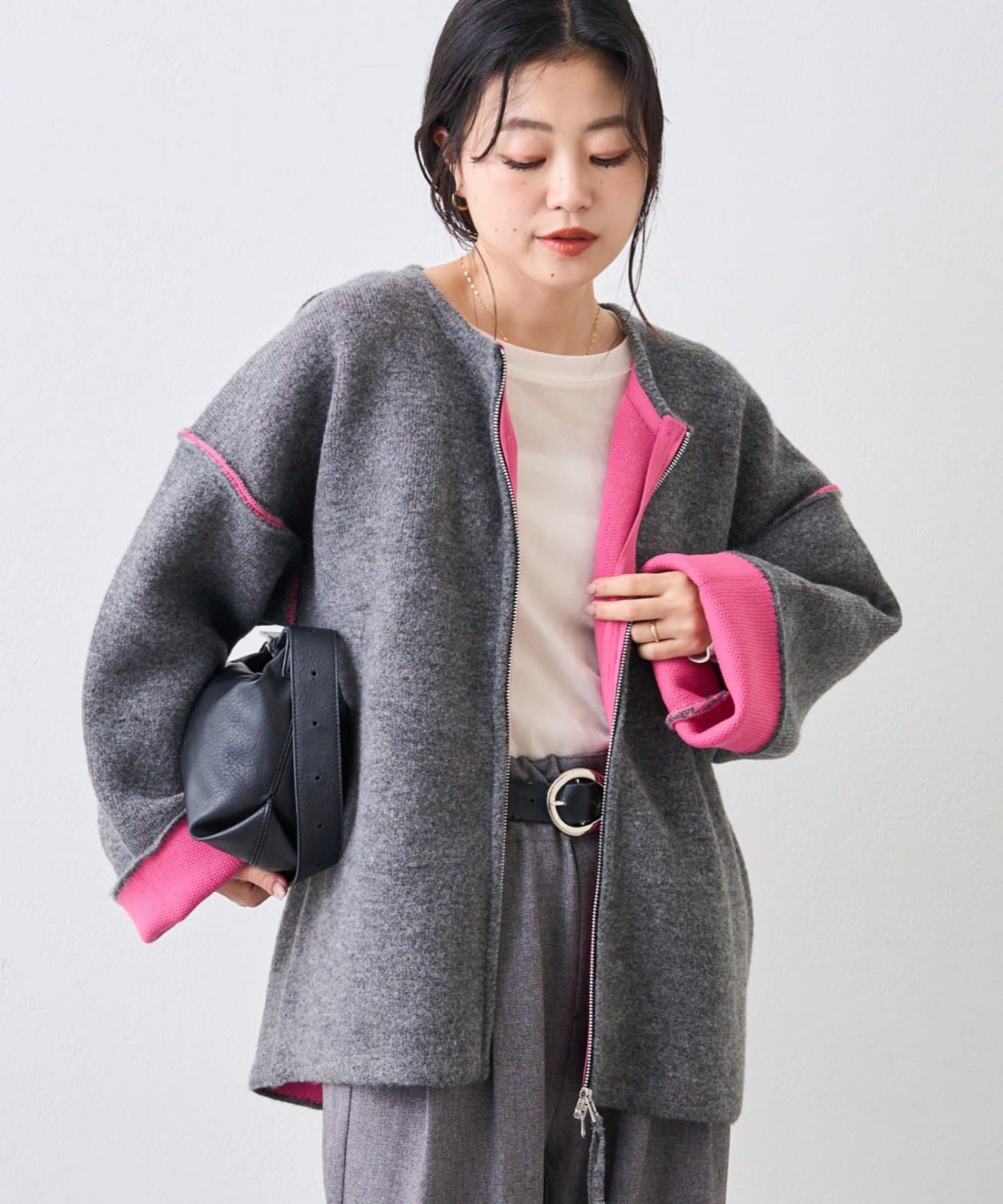 CIAOPANIC TYPY(チャオパニックティピー) ダブルジップ配色ヤクライクニットジャケット