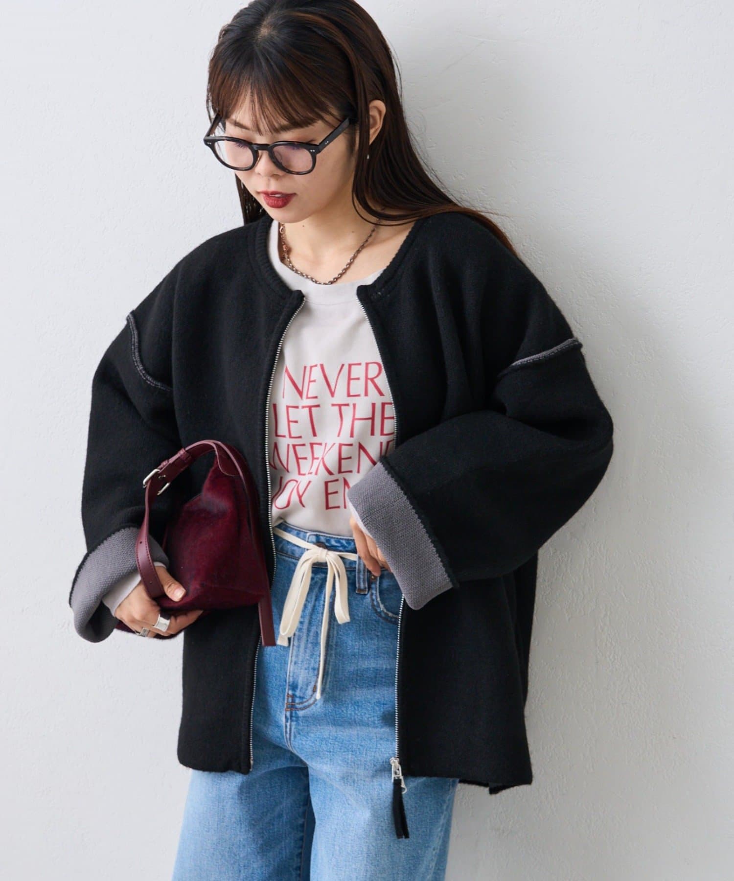 CIAOPANIC TYPY(チャオパニックティピー) ダブルジップ配色ヤクライクニットジャケット