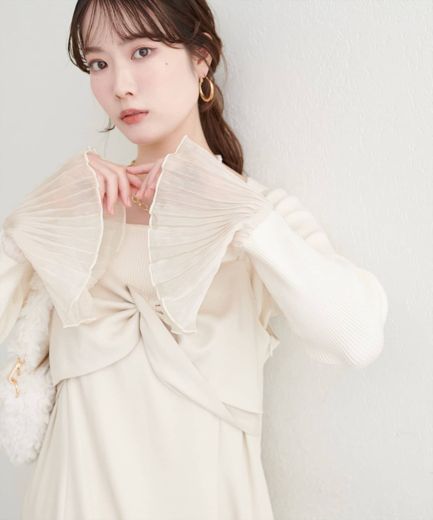 natural couture(ナチュラルクチュール) 【WEB限定】袖フリルニット
