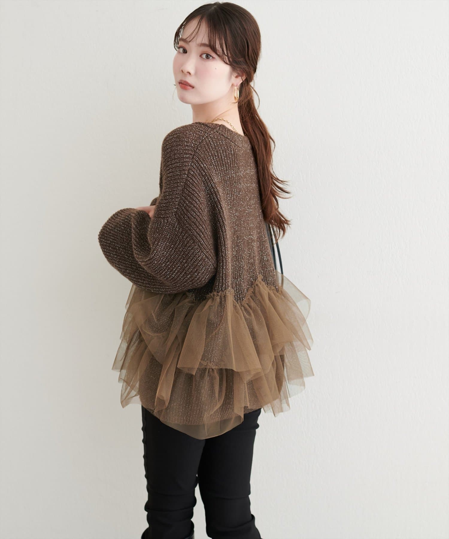 natural couture(ナチュラルクチュール) 【WEB限定】チュール重ねカーディガン