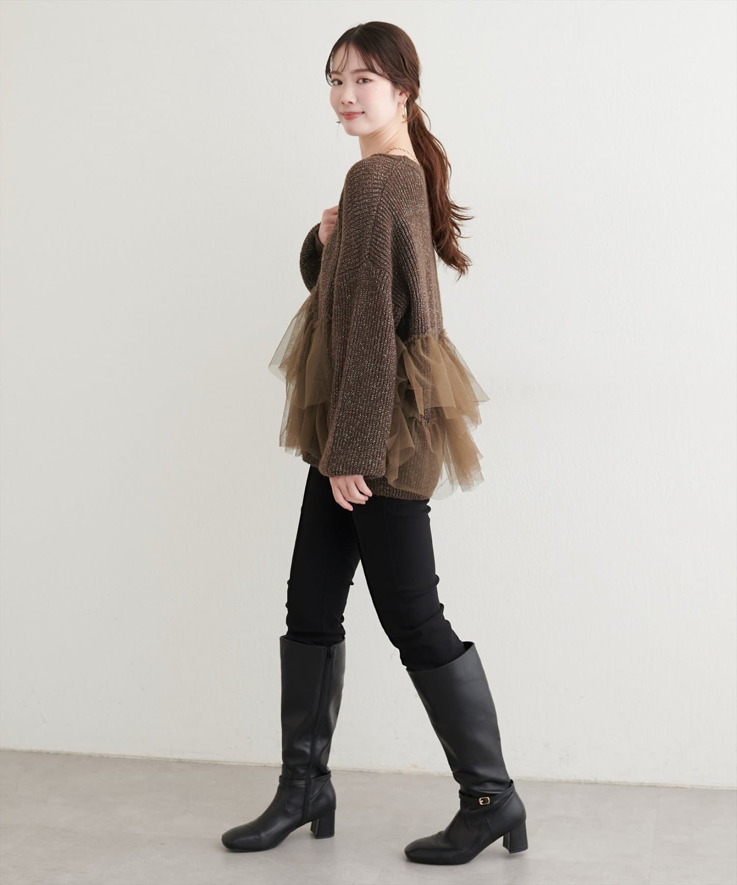natural couture(ナチュラルクチュール) 【WEB限定】チュール重ねカーディガン