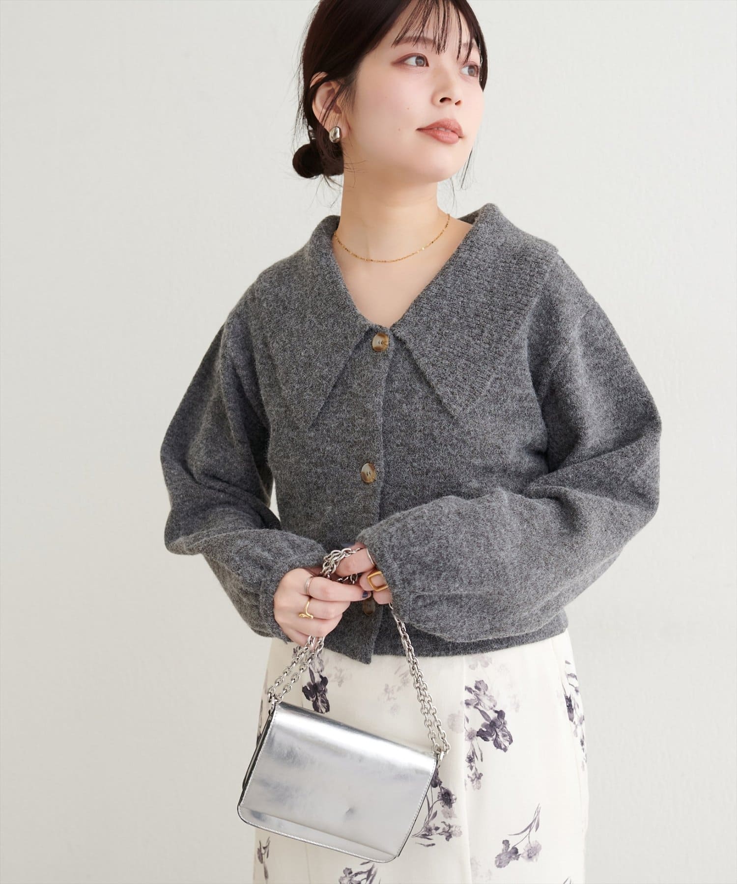 natural couture(ナチュラルクチュール) 【WEB限定】BIGカラーショート丈ニット