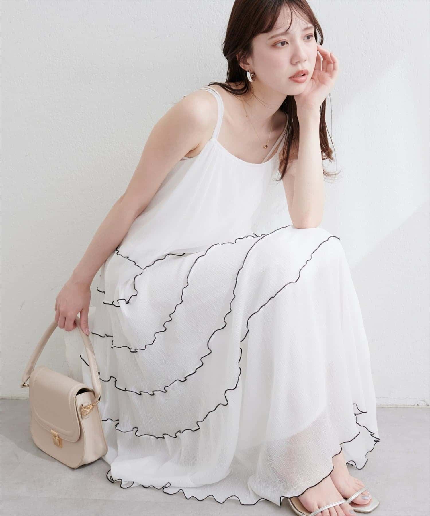 NICE CLAUP / OLIVE des OLIVE OUTLET(ナイスクラップ  / オリーブ デ オリーブ アウトレット) 【natural couture】プリーツメローキャミワンピース