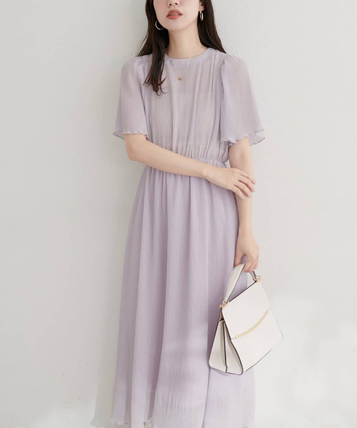 NICE CLAUP / OLIVE des OLIVE OUTLET(ナイスクラップ  / オリーブ デ オリーブ アウトレット) 【natural couture】総プリーツフレア袖ワンピース