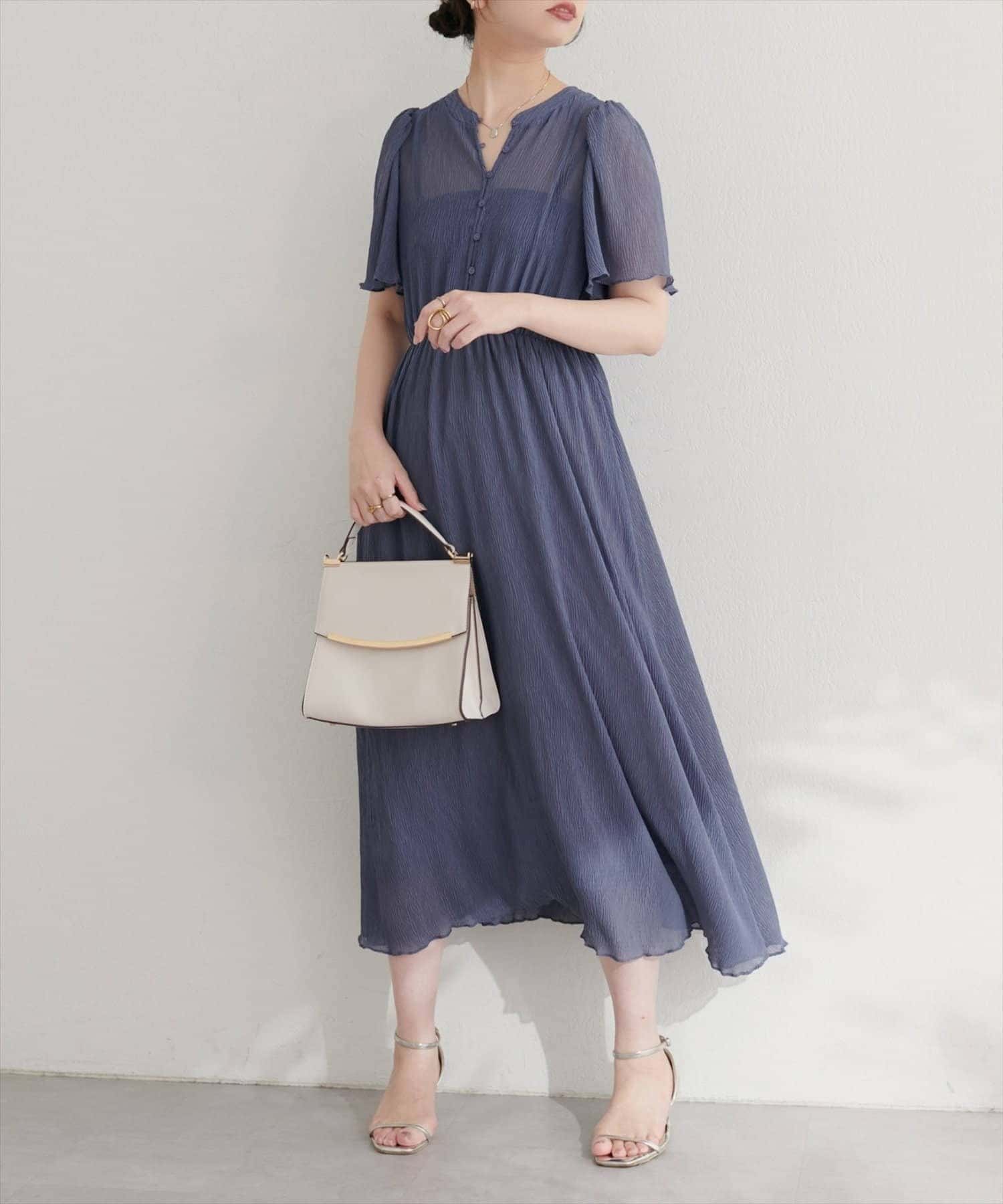 NICE CLAUP / OLIVE des OLIVE OUTLET(ナイスクラップ  / オリーブ デ オリーブ アウトレット) 【natural couture】総プリーツフレア袖ワンピース