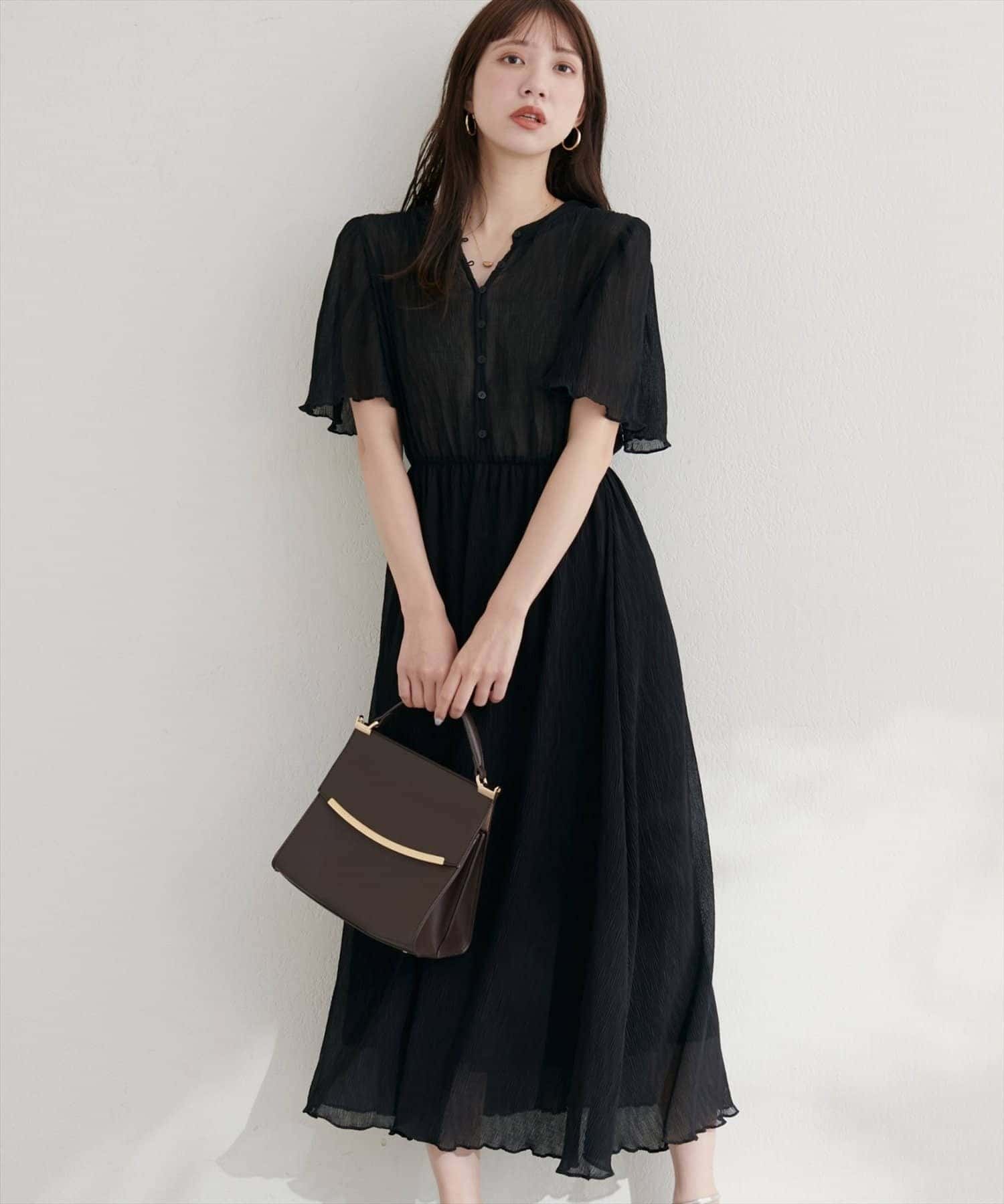NICE CLAUP / OLIVE des OLIVE OUTLET(ナイスクラップ  / オリーブ デ オリーブ アウトレット) 【natural couture】総プリーツフレア袖ワンピース