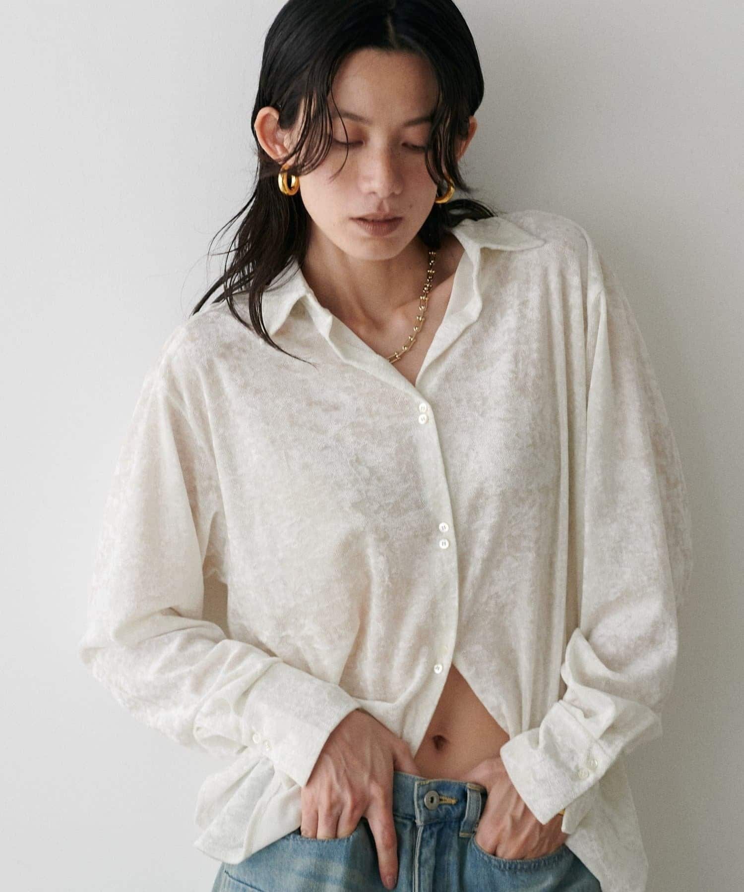 NICE CLAUP / OLIVE des OLIVE OUTLET(ナイスクラップ  / オリーブ デ オリーブ アウトレット) 【LARUTA】シアーメッシュベロアシャツ