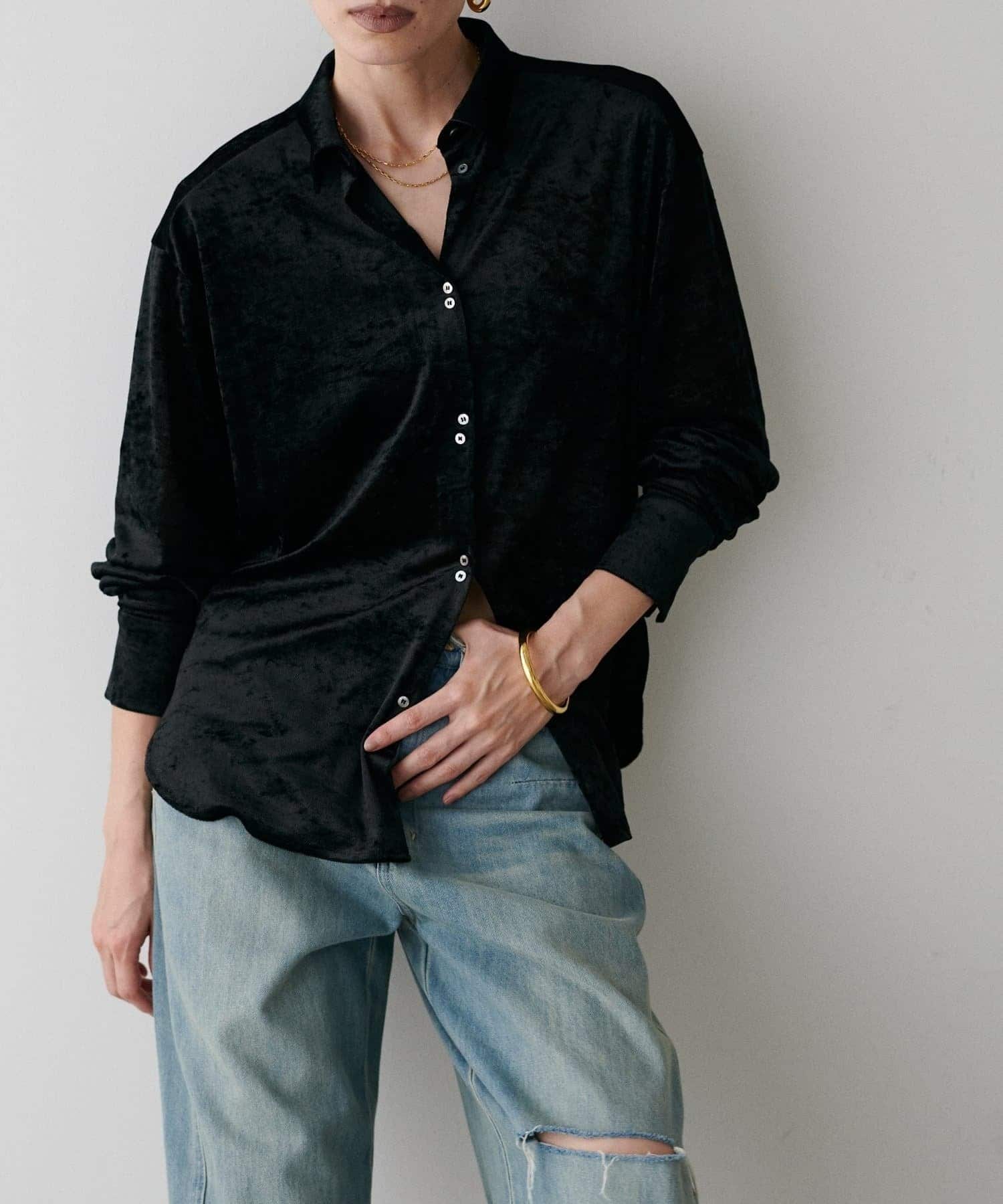 NICE CLAUP / OLIVE des OLIVE OUTLET(ナイスクラップ  / オリーブ デ オリーブ アウトレット) 【LARUTA】シアーメッシュベロアシャツ