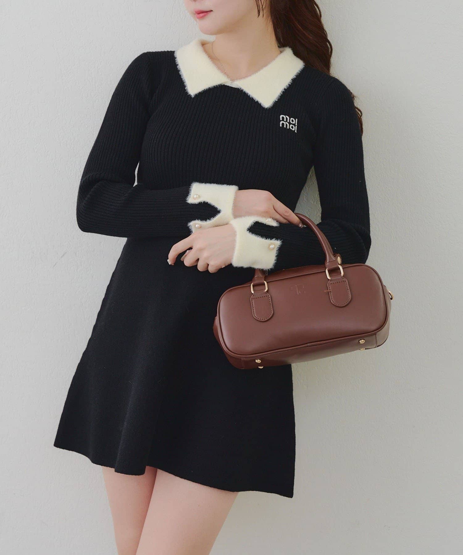 NICE CLAUP / OLIVE des OLIVE OUTLET(ナイスクラップ  / オリーブ デ オリーブ アウトレット) 【RMAF】フェザー衿リブニットワンピース